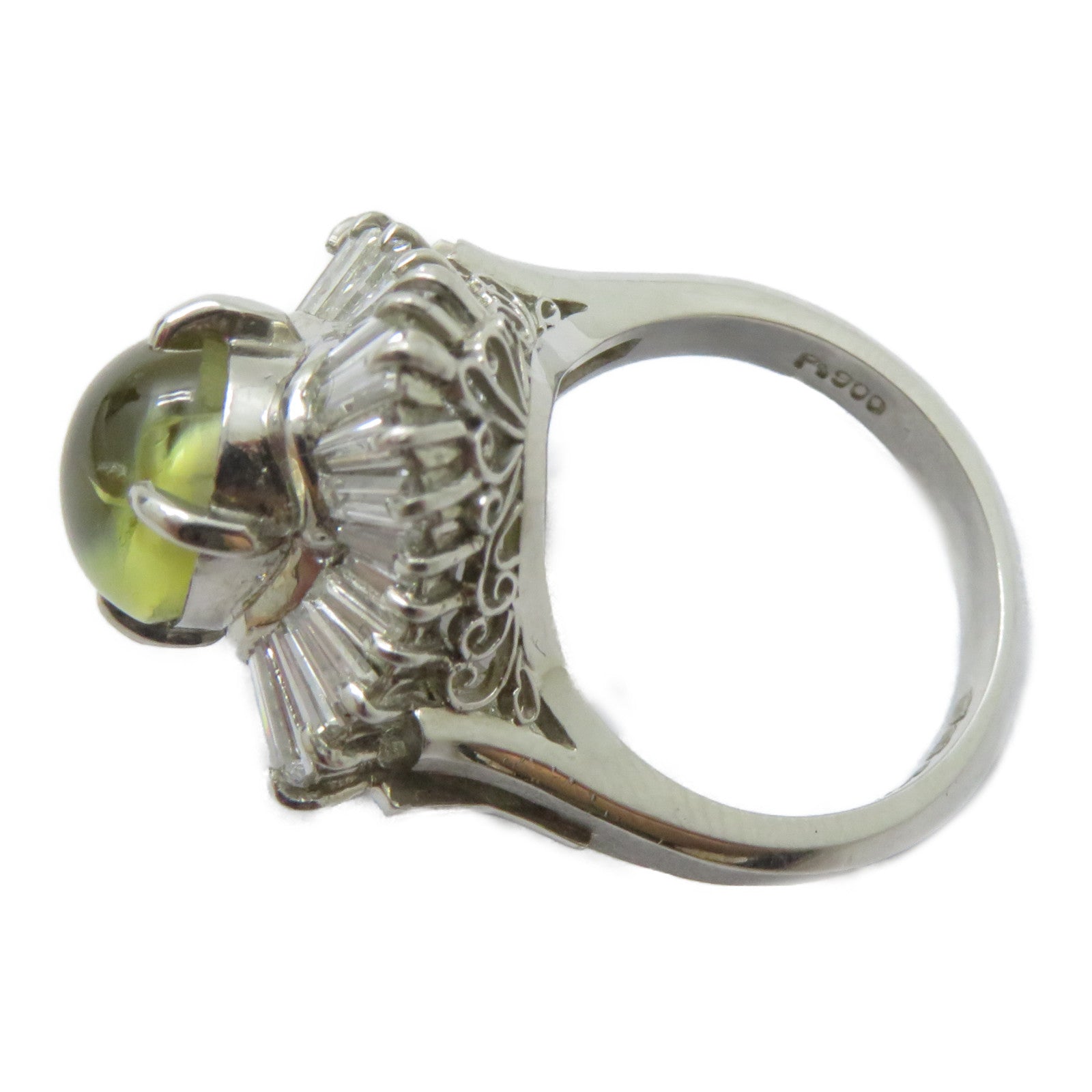 JEWELRY 【激減優惠】PT900鉑金Cat's Eye Ring 4.80ct貓眼石/1.86ct鑽石戒指US#6