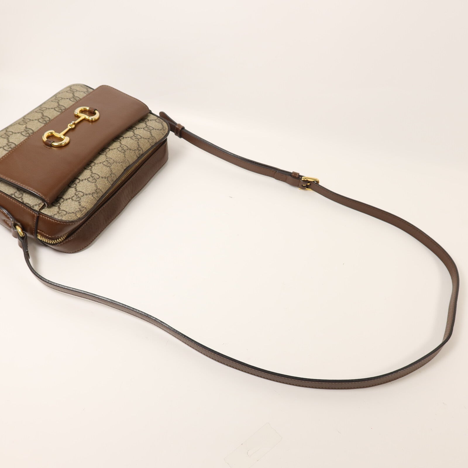 GUCCI 牛皮皮革/塗層帆布Horsebit 1955 Small肩背袋