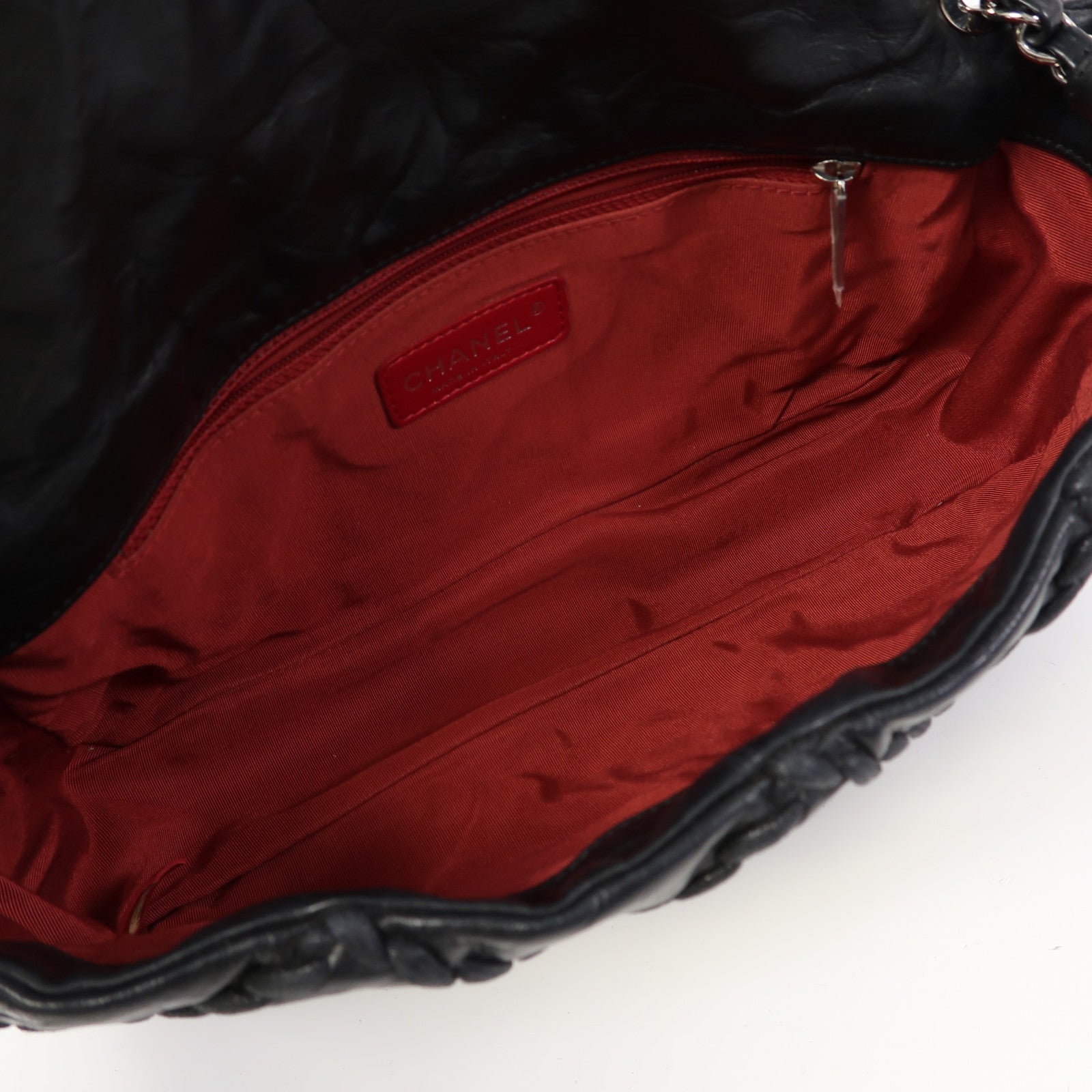 CHANEL 牛皮皮革Chain Shoulder Bag銀扣鏈帶肩背袋黑色