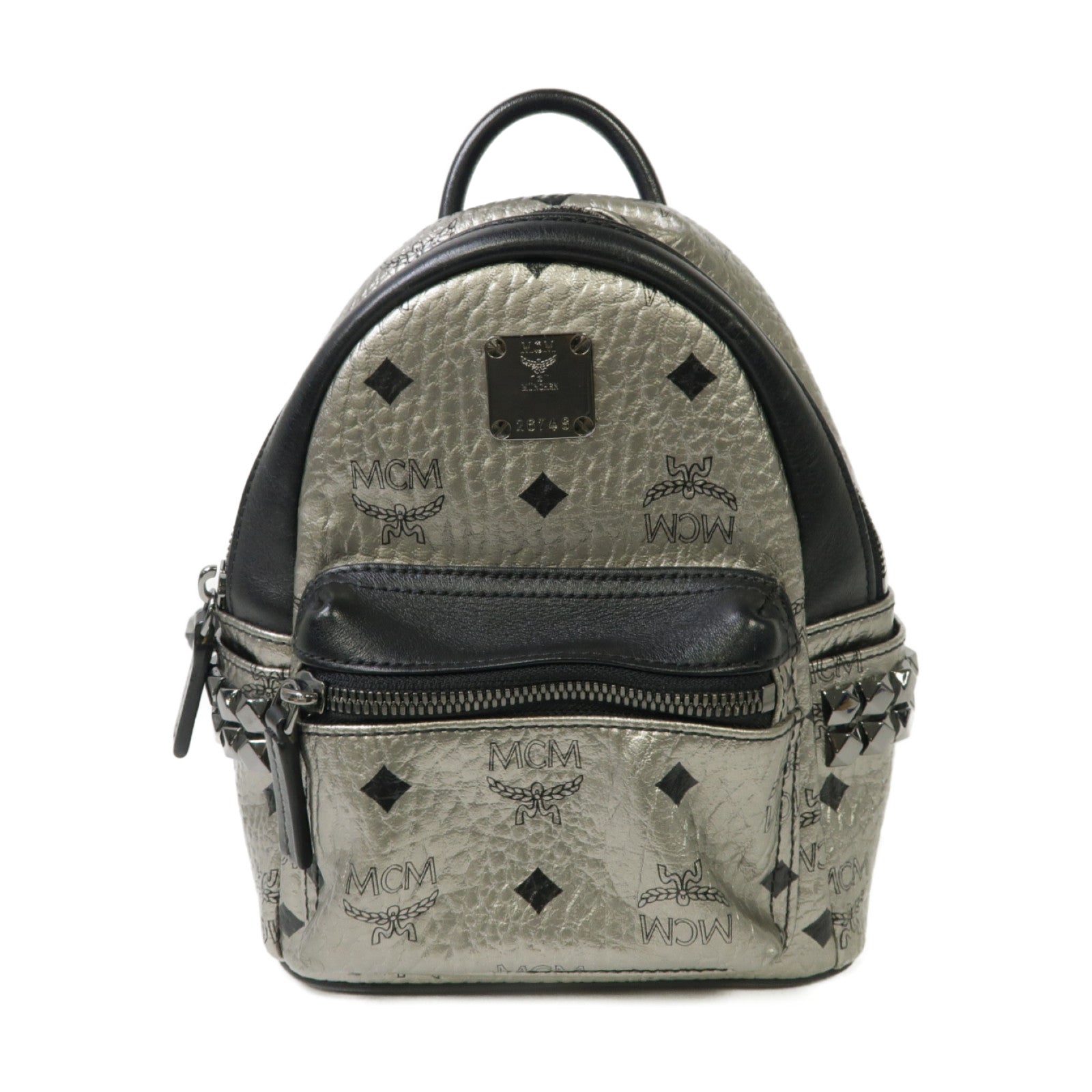 MCM 【激減優惠】牛皮皮革Backpack銀扣背包銀色黒色