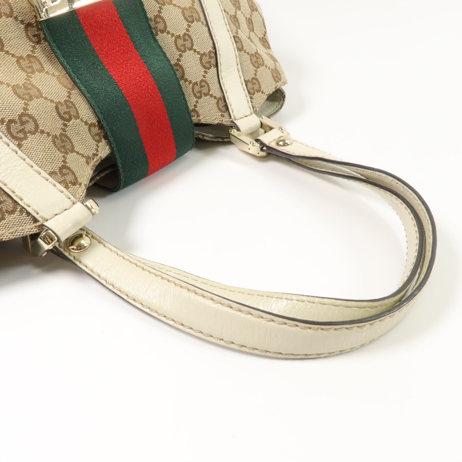 GUCCI 帆布/牛皮皮革Web Flap Tote肩背袋