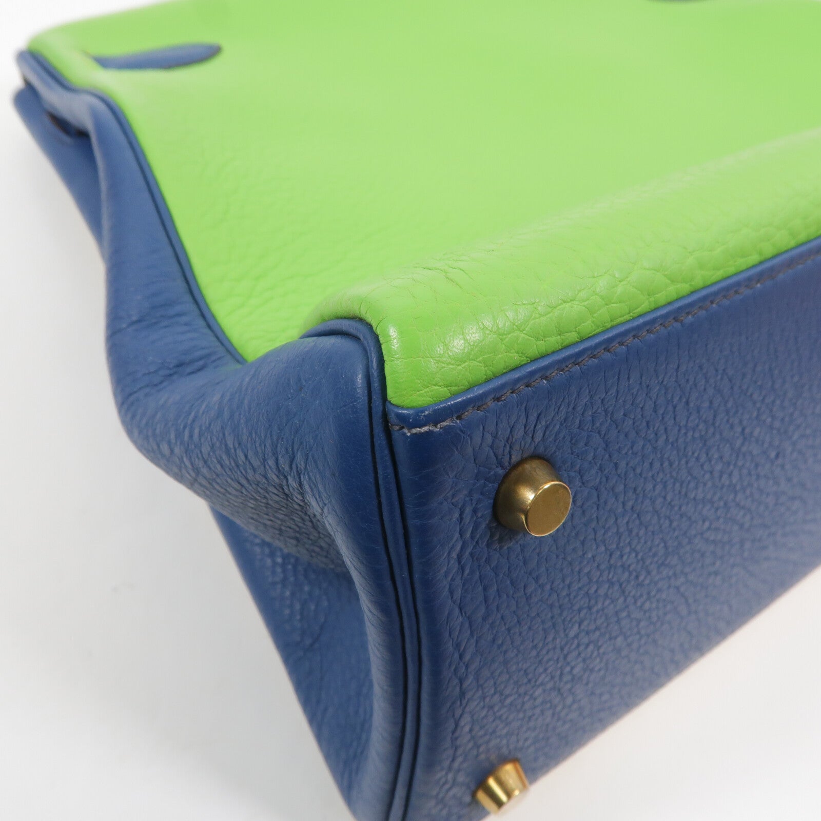 HERMES Togo皮革Kelly 35手挽肩背兩用袋Jaune/Bleu Thalassa/Vert Cru