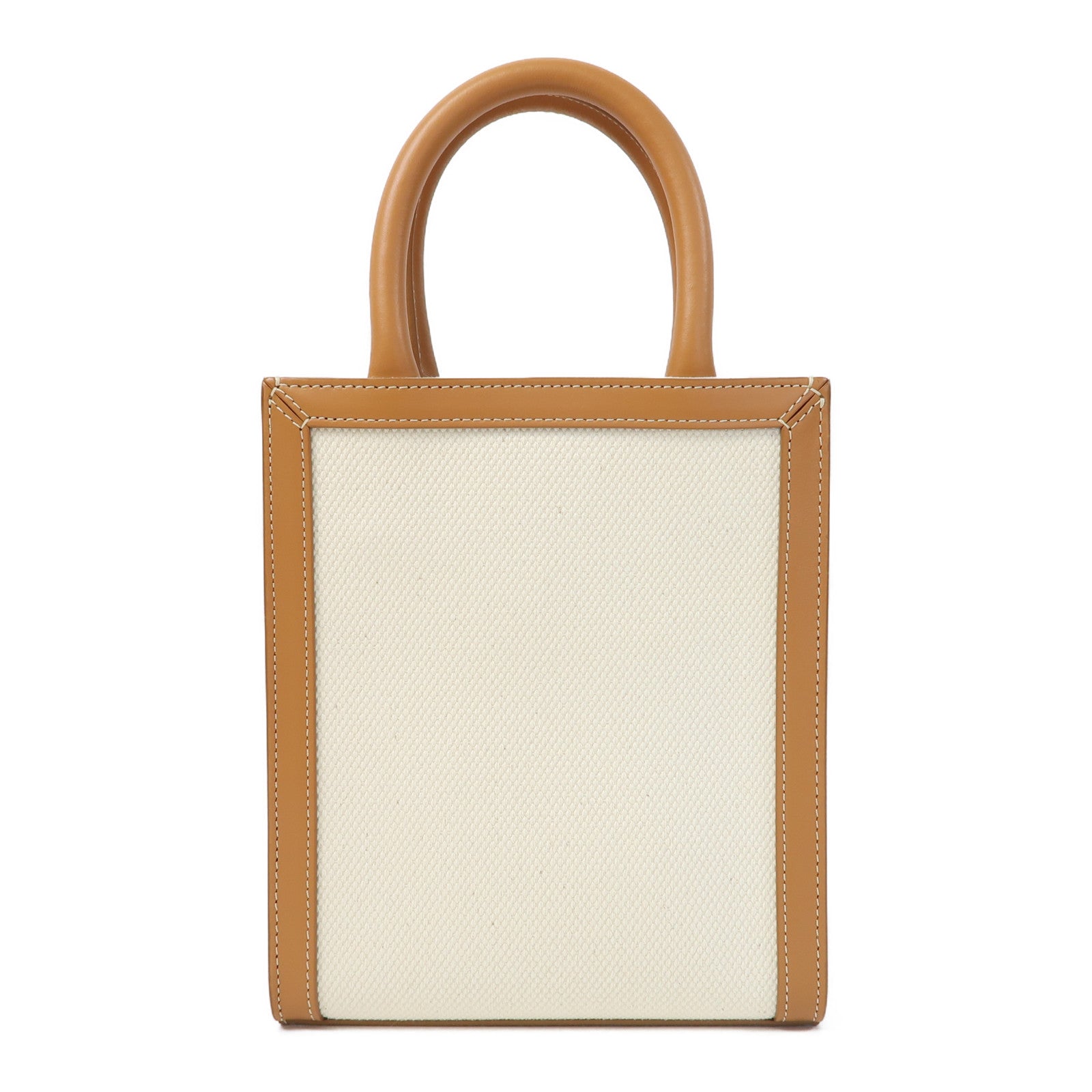 CELINE 帆布Mini Vertical Cabas金扣手挽肩背兩用袋白色/啡色