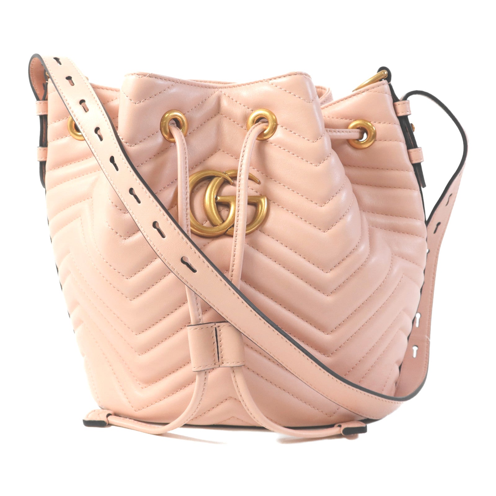 GUCCI 【激減優惠】牛皮皮革GG Marmont Bucket Bag金扣肩背袋