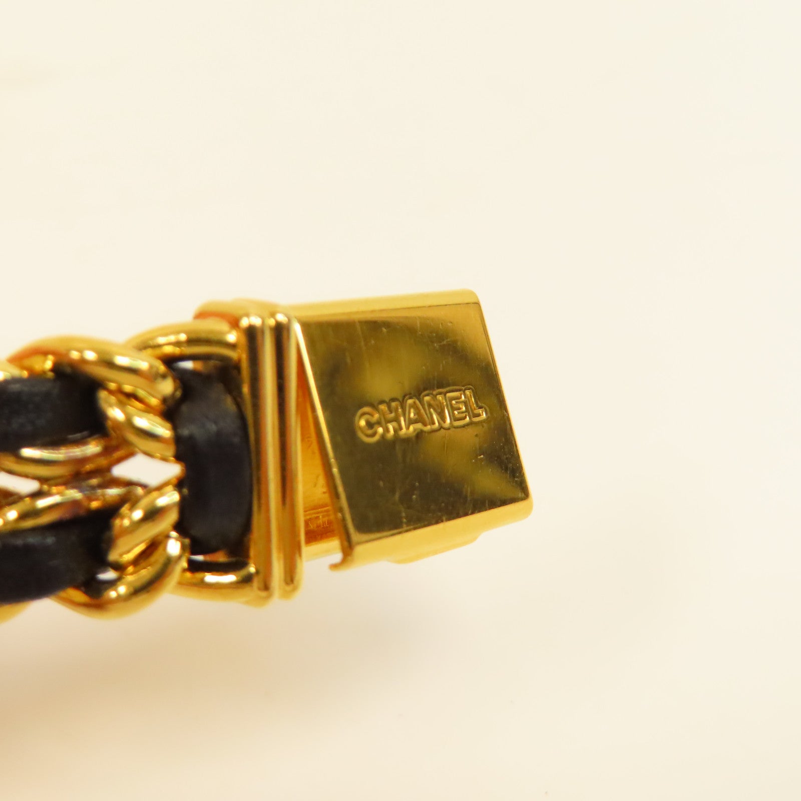 CHANEL Premiere L鍍金/皮革帶手錶石英機芯黑色