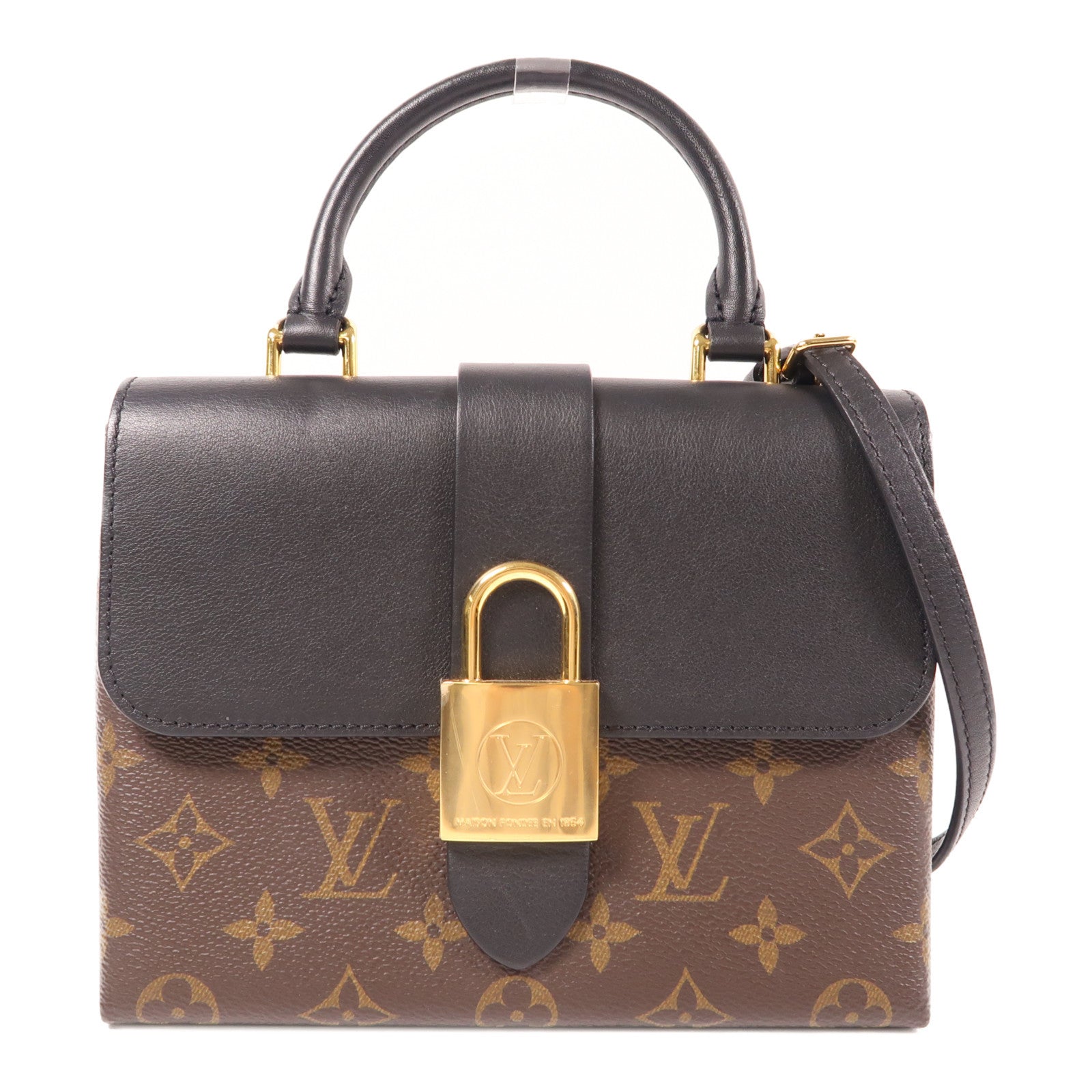 LOUIS VUITTON Monogram Locky BB金扣手挽肩背兩用袋棕色/黑色