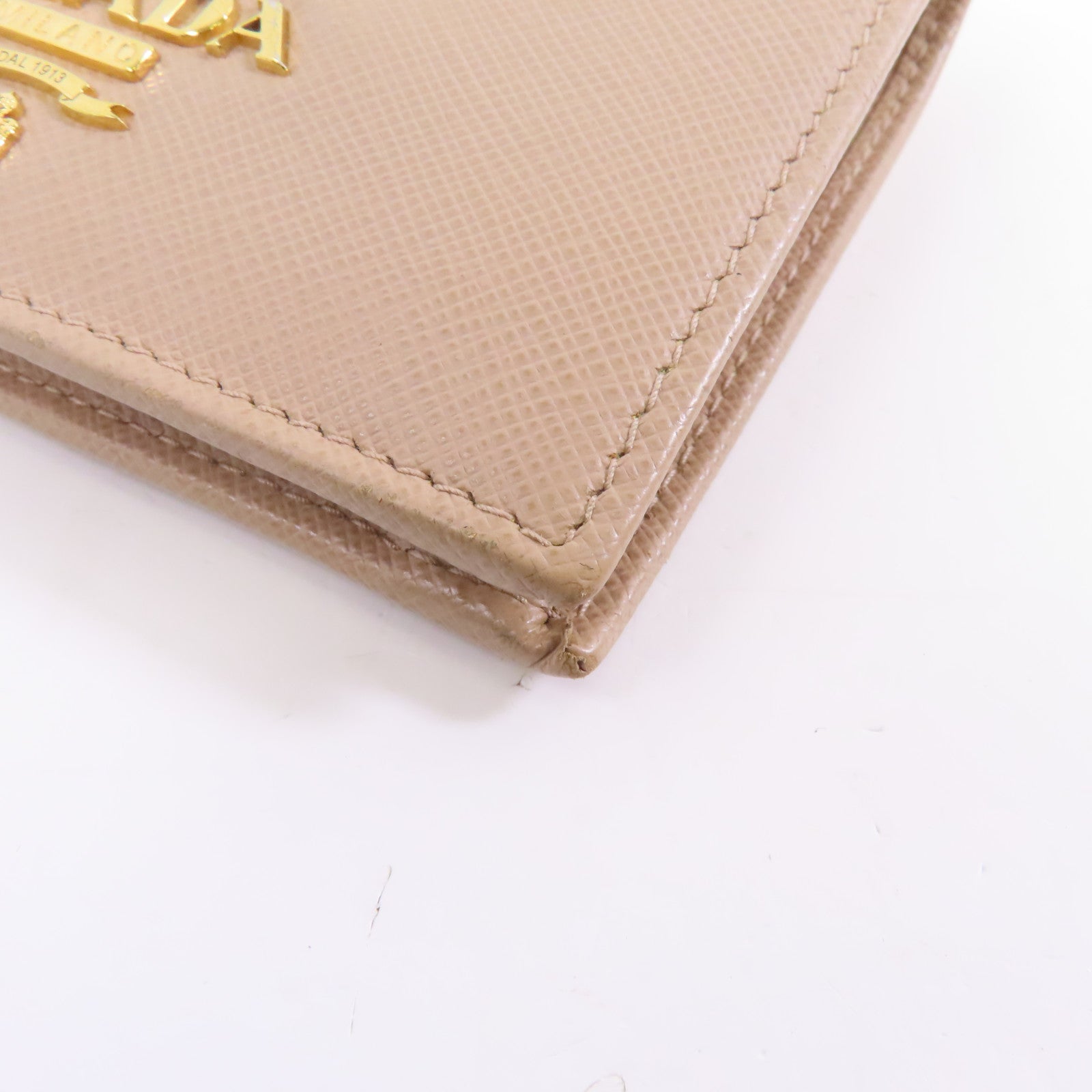 PRADA 【激減優惠】Saffiano皮革Wallet金扣錢包米色