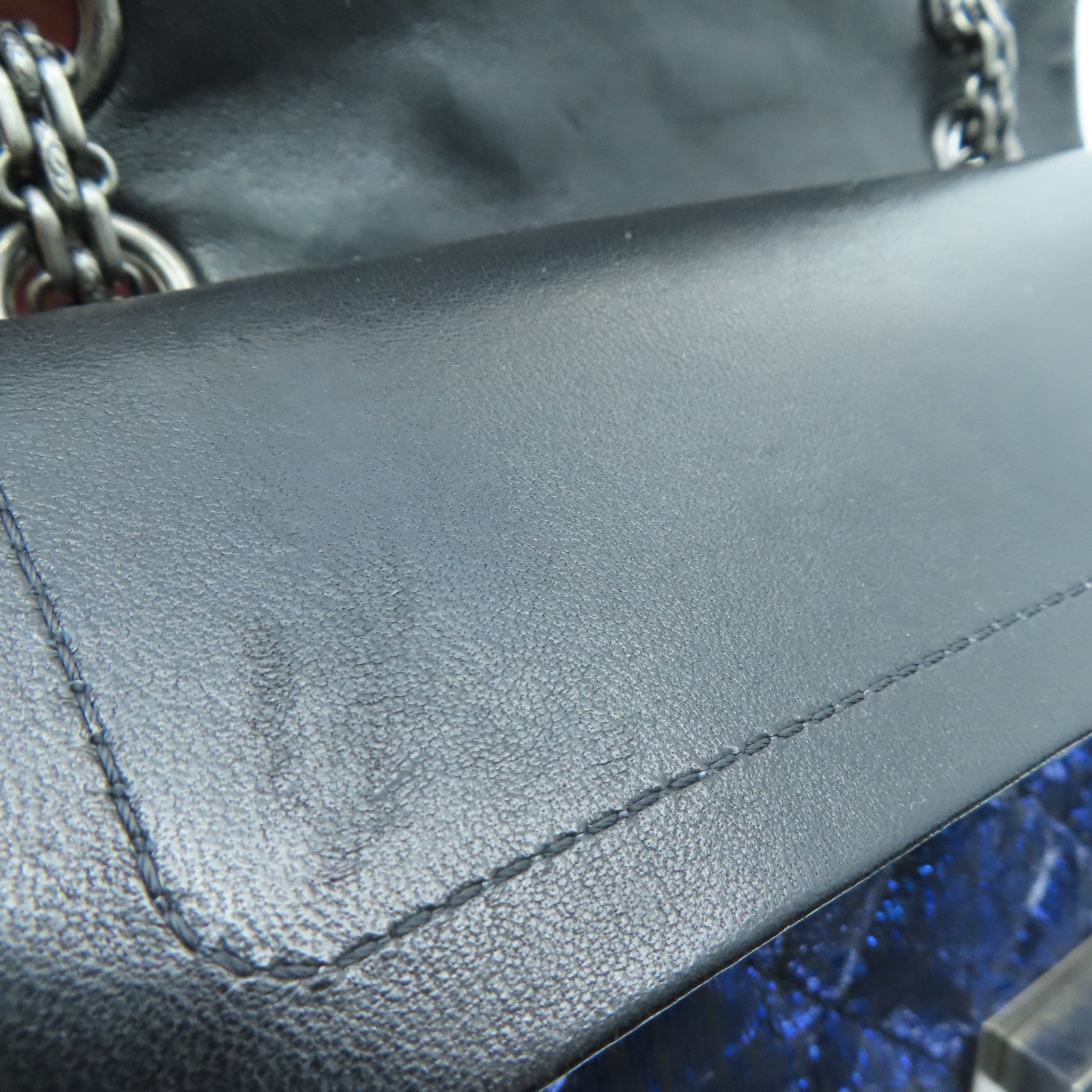 CHANEL 【激減優惠】菱格蛇皮皮革Chain Shoulder Bag鏈條銀扣肩背袋藍色