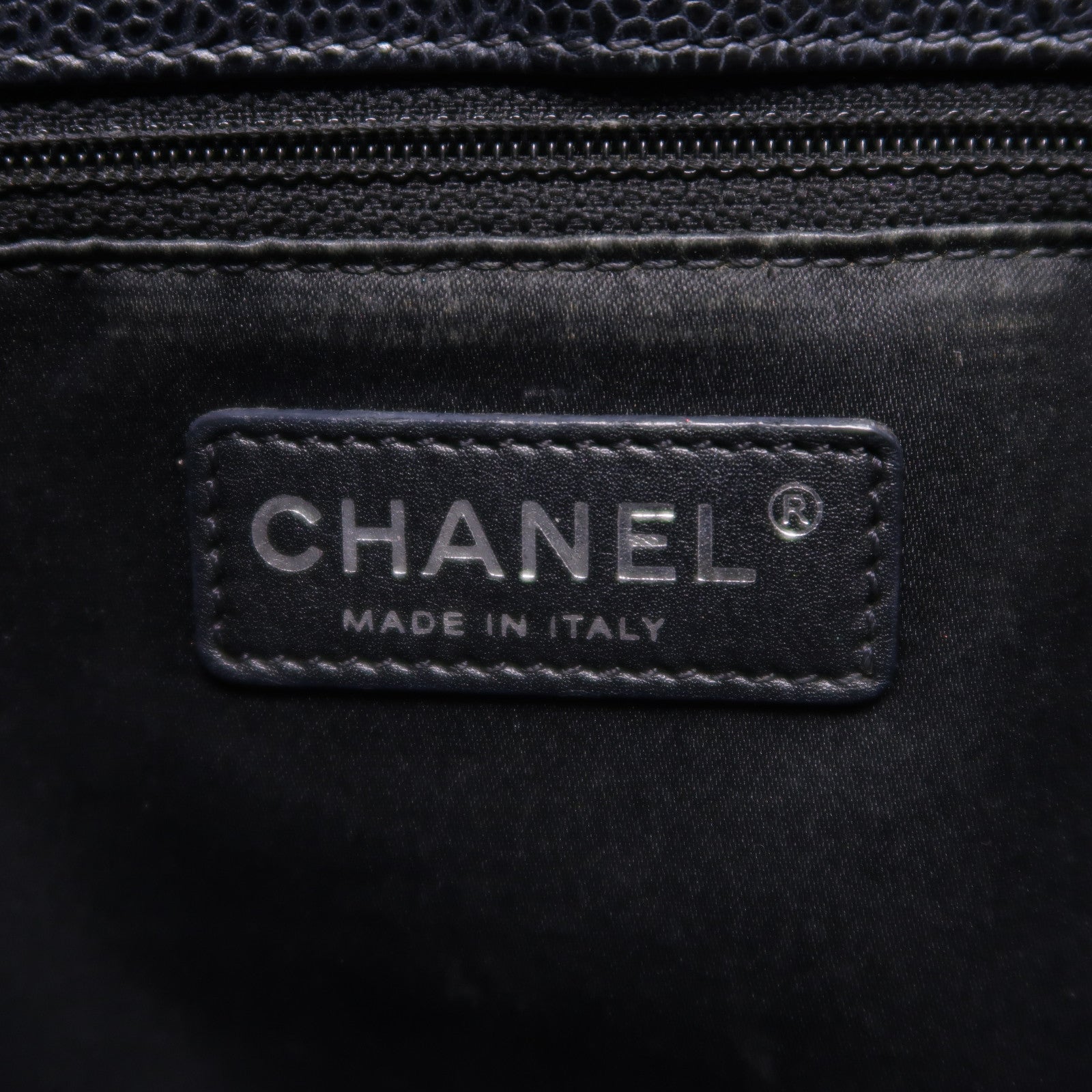 CHANEL 菱格Caviar皮革Grand Shopping Tote銀扣鏈帶手挽袋黑色