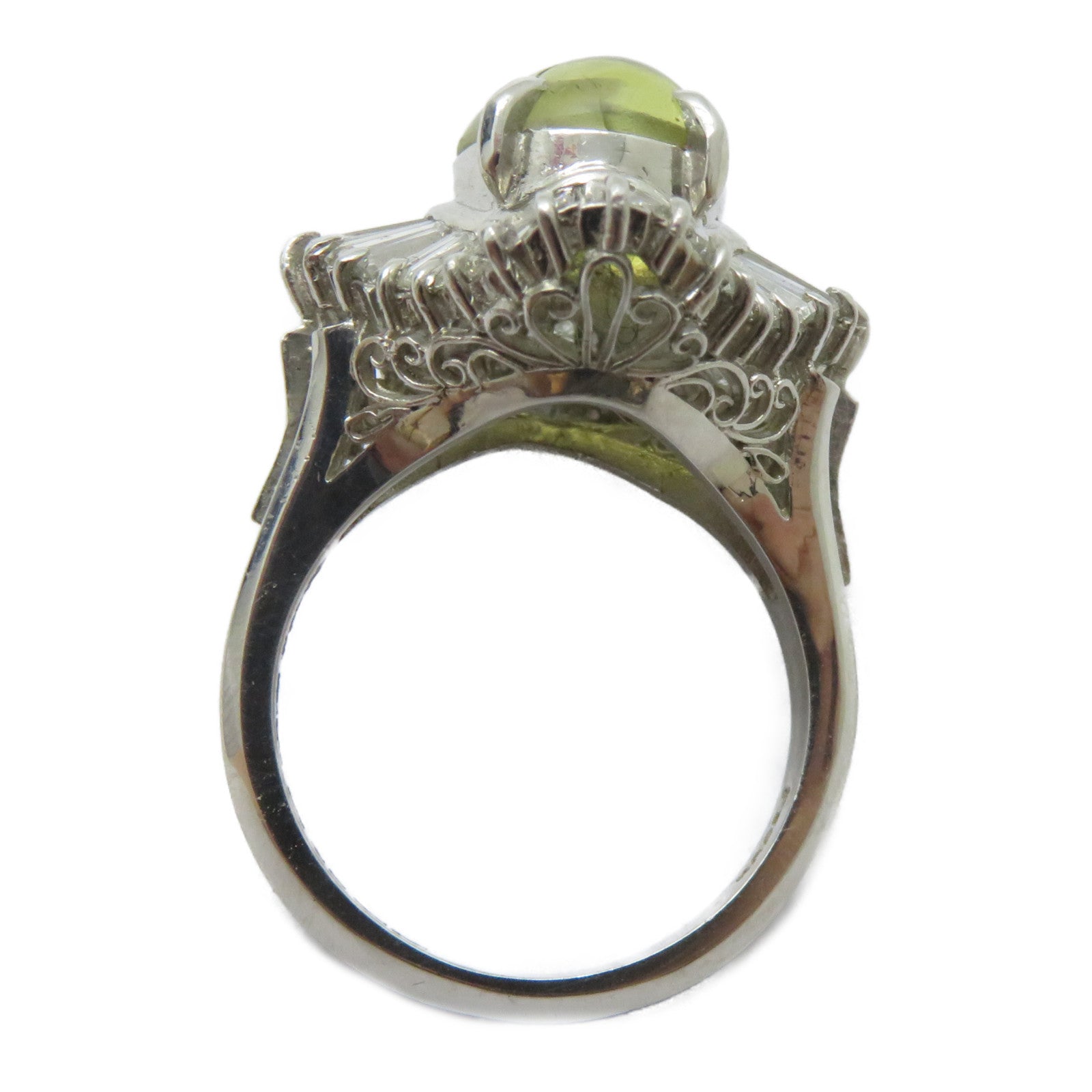JEWELRY 【激減優惠】PT900鉑金Cat's Eye Ring 4.80ct貓眼石/1.86ct鑽石戒指US#6