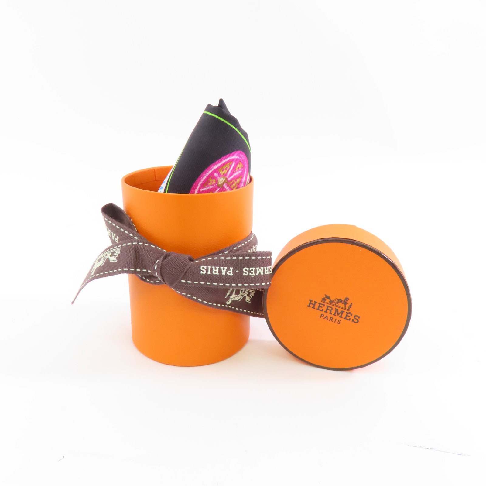HERMES 絲質Twilly絲巾黑色/彩色