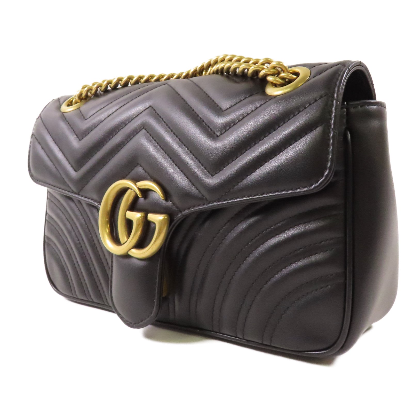 GUCCI 牛皮皮革GG Marmont金扣鏈帶肩背袋