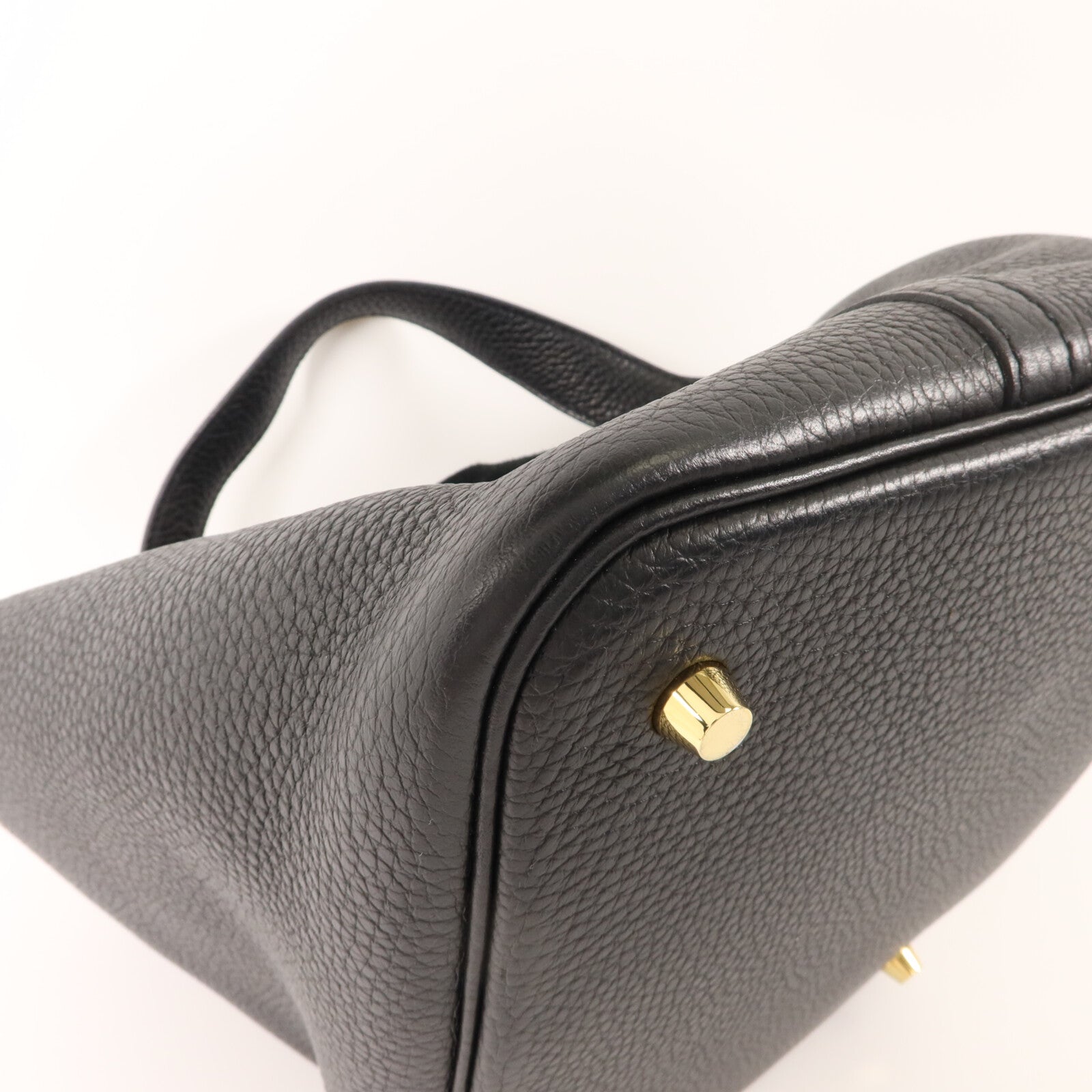 HERMES Clemence皮革Picotin MM扣手挽袋Noir