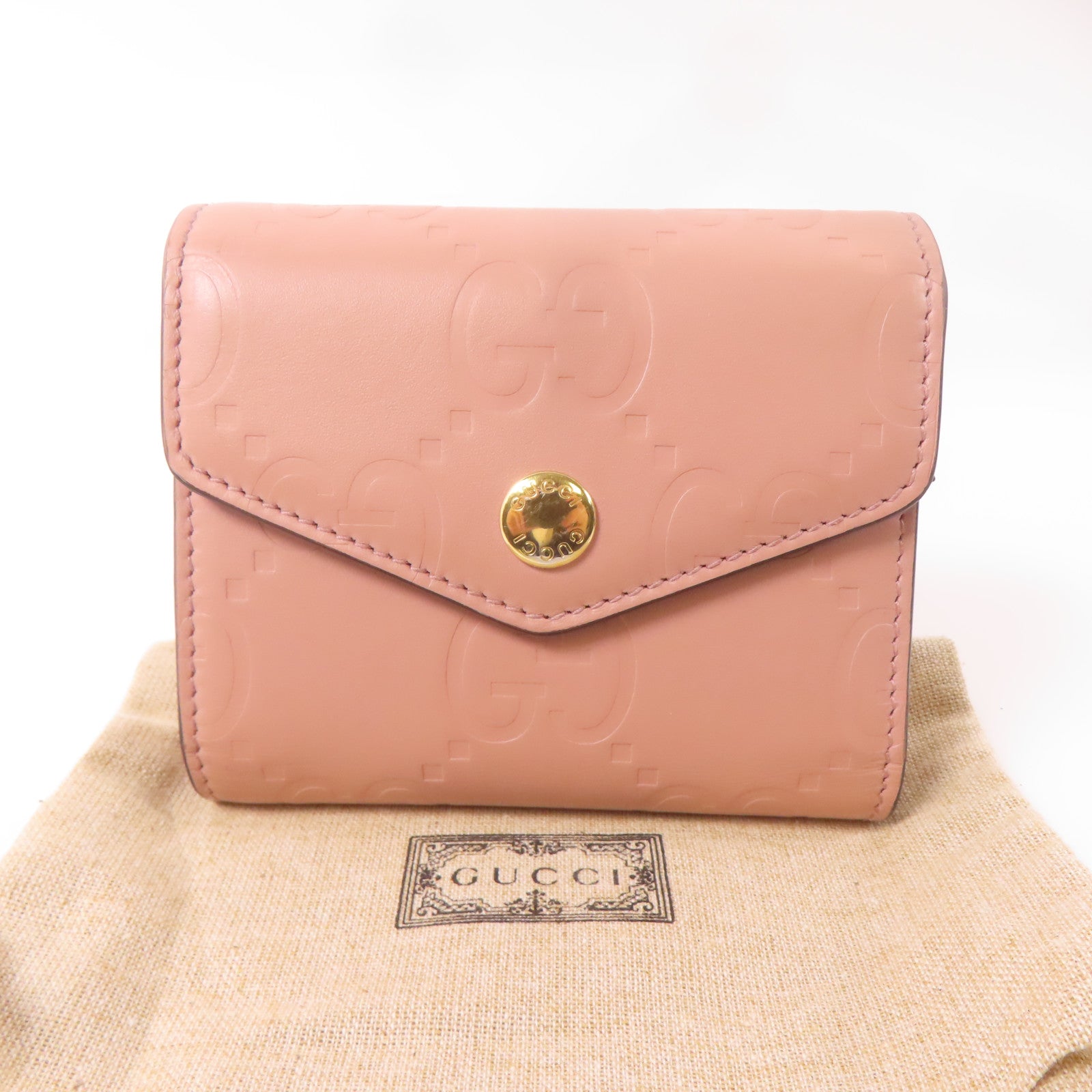 GUCCI 牛皮皮革Pocketbook金扣錢包粉紅色