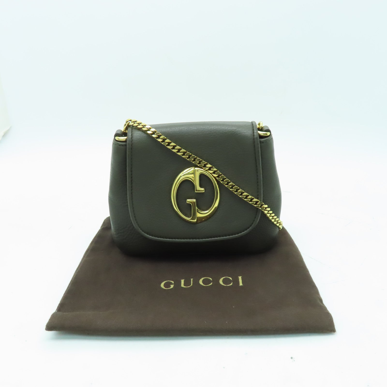 GUCCI 【激減優惠】牛皮皮革Chain Shoulder Bag金扣鏈帶肩背袋卡其色