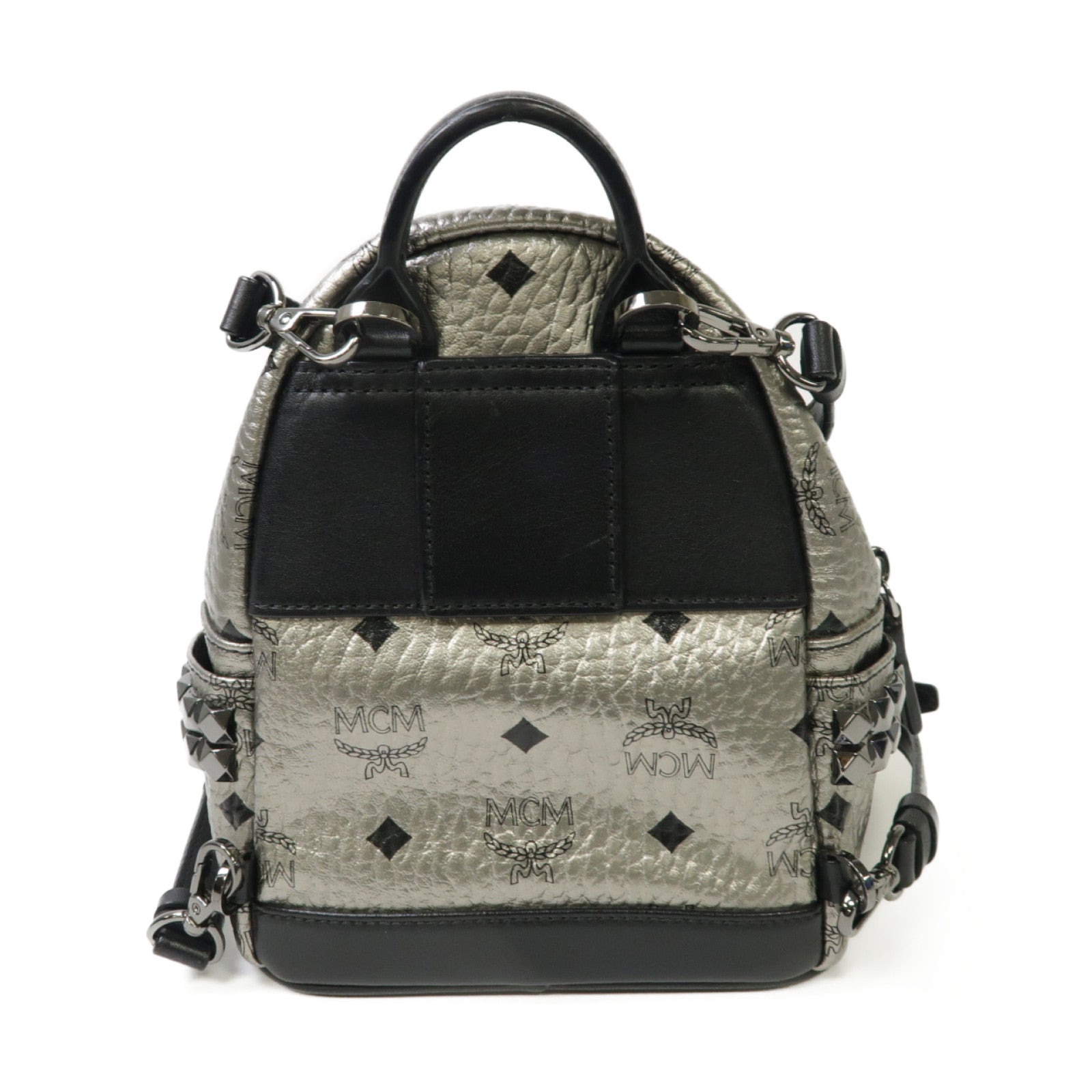 MCM 【激減優惠】牛皮皮革Backpack銀扣背包銀色黒色