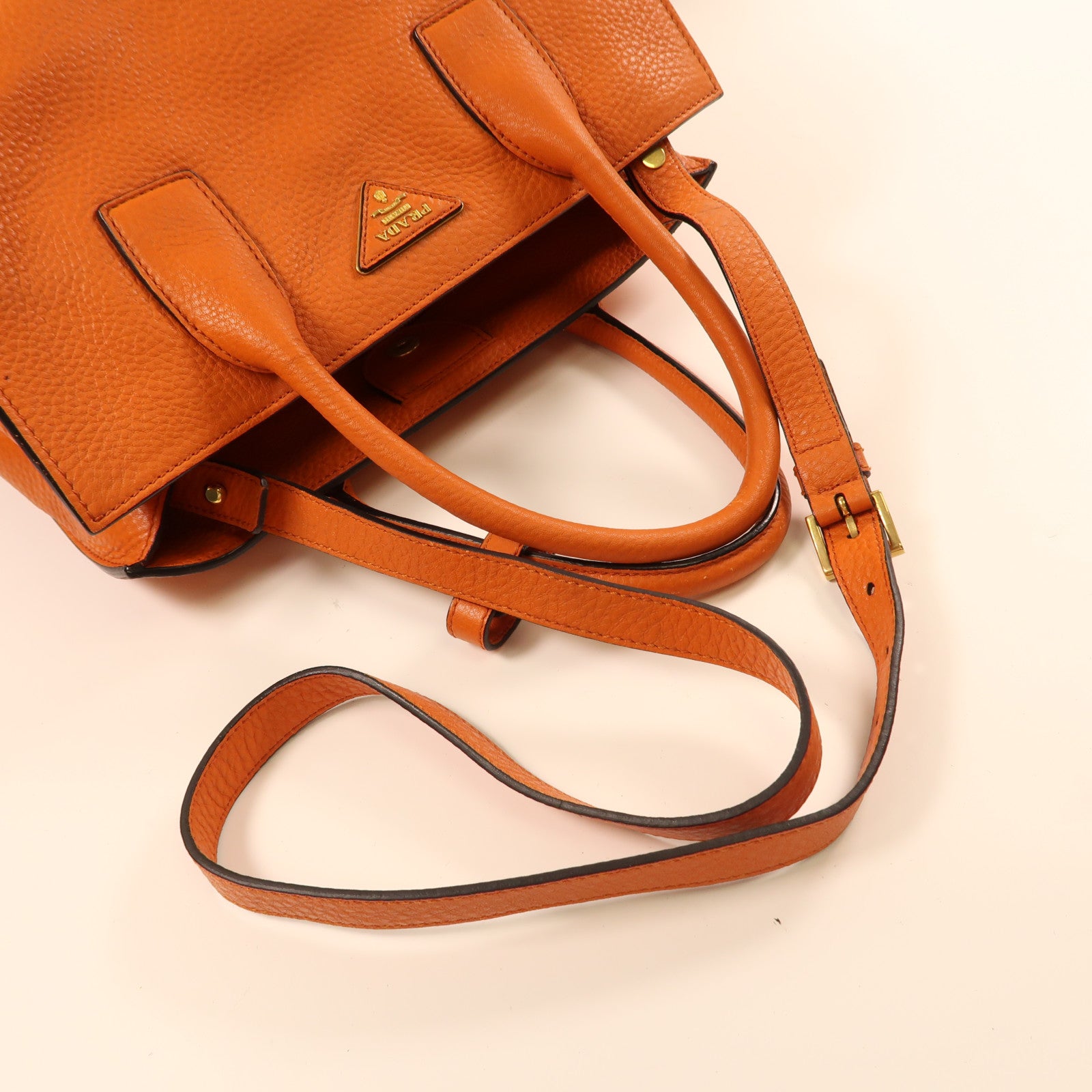 PRADA 牛皮皮革2 Way Shoulder金扣手挽肩背兩用袋橙色