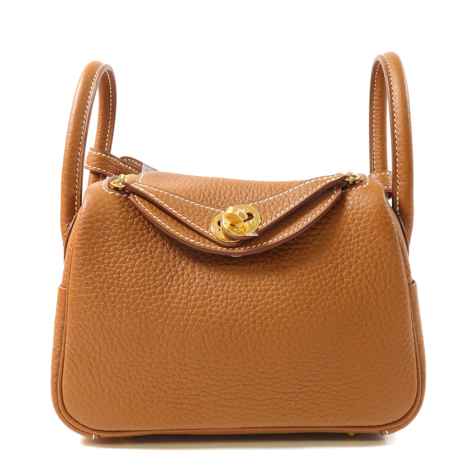 HERMES Clemence皮革Mini Lindy金扣手挽肩背兩用袋Gold啡色