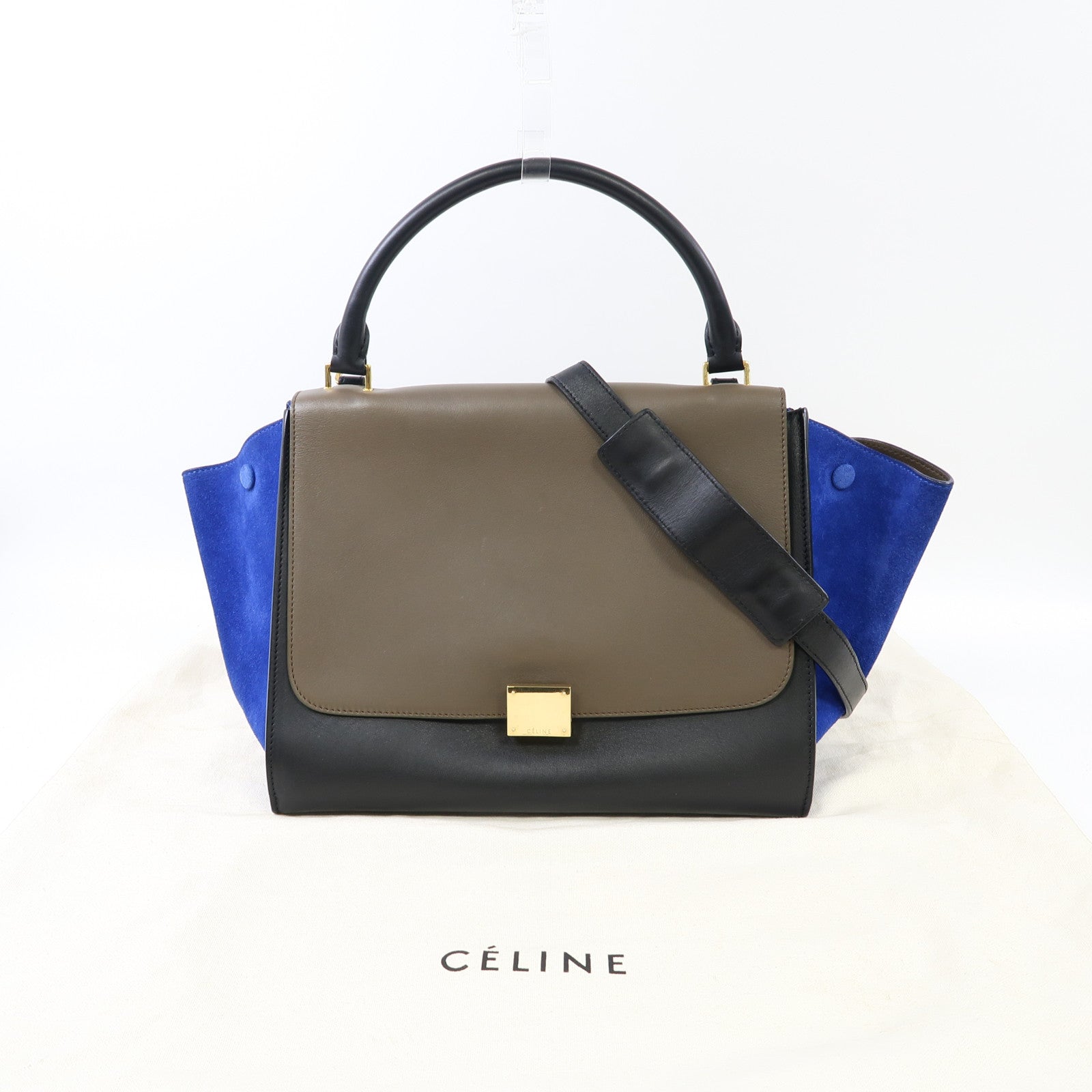 CELINE 牛皮皮革Trapeze金扣手挽肩背兩用袋黑色/藍色/啡色