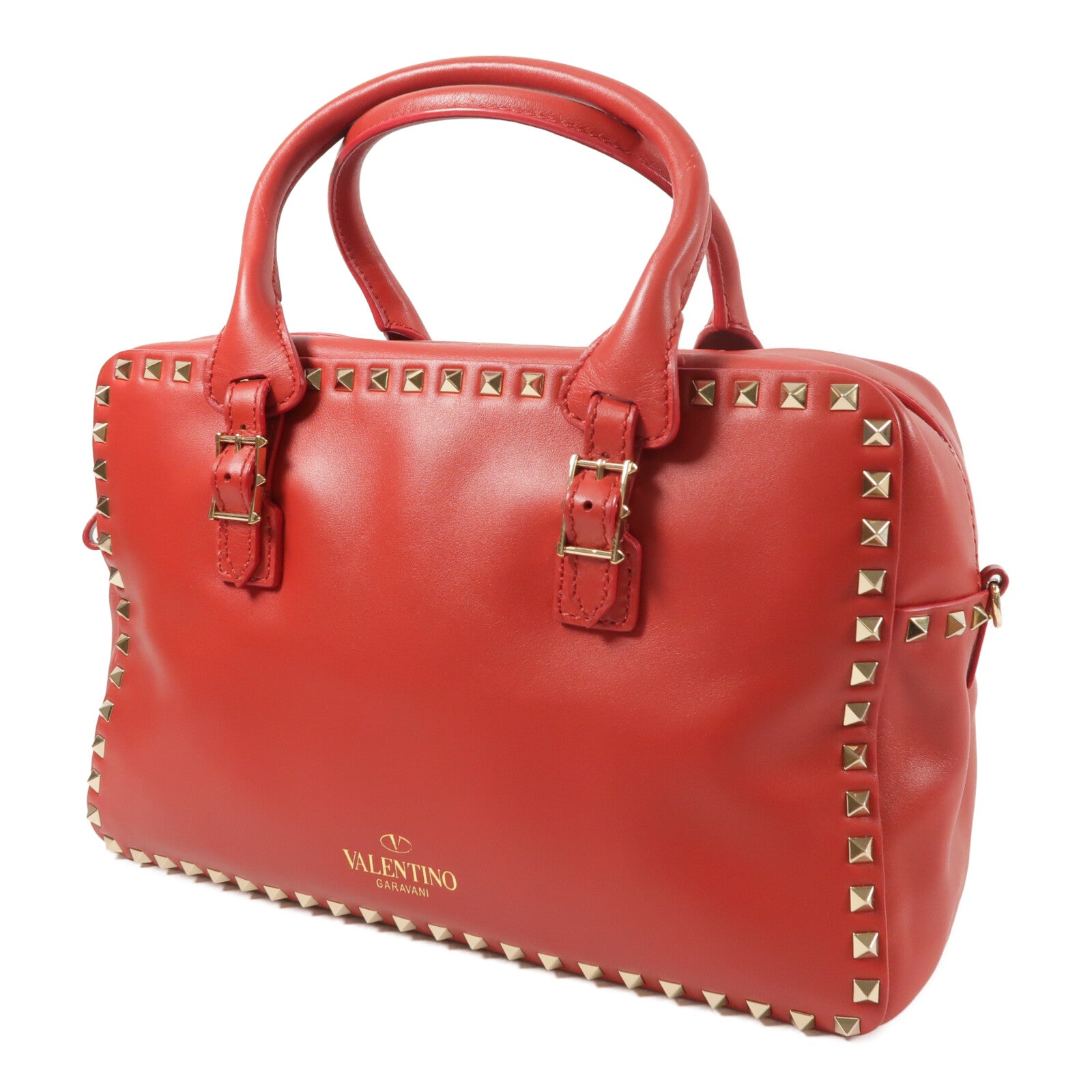 Valentino 牛皮皮革Boston Bag銀扣手挽肩背兩用袋