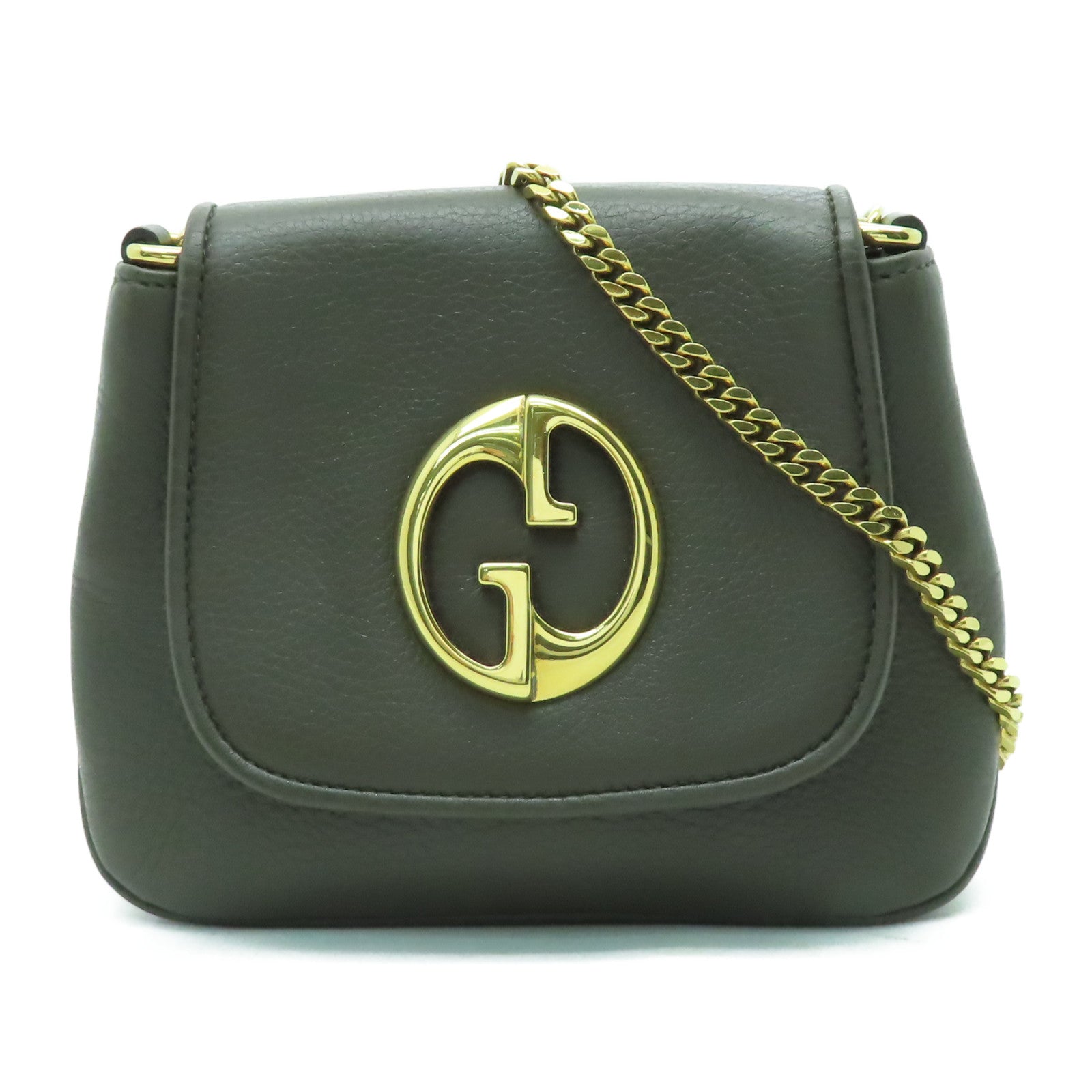 GUCCI 【激減優惠】牛皮皮革Chain Shoulder Bag金扣鏈帶肩背袋卡其色