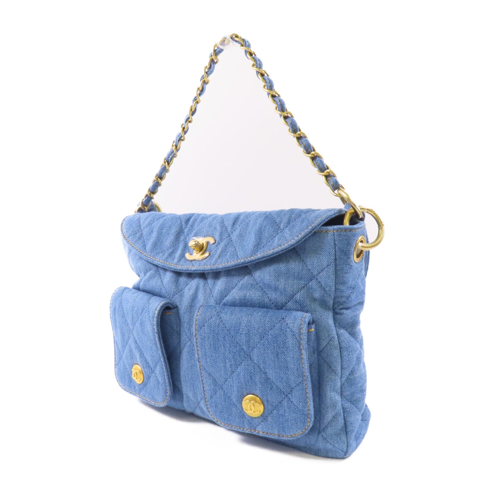 CHANEL 牛仔布Hobo 2 Way Bag金扣手挽肩背兩用袋