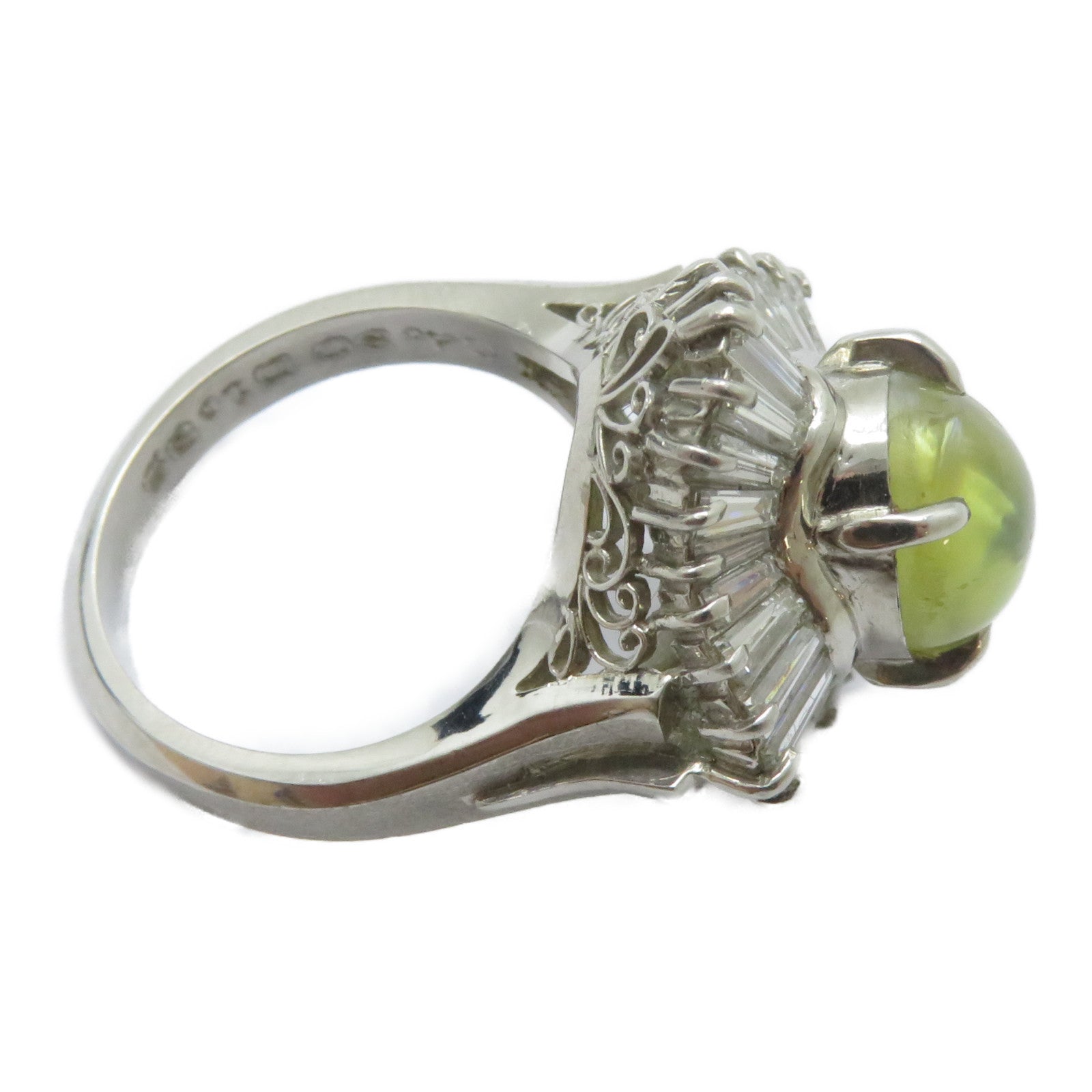 JEWELRY 【激減優惠】PT900鉑金Cat's Eye Ring 4.80ct貓眼石/1.86ct鑽石戒指US#6