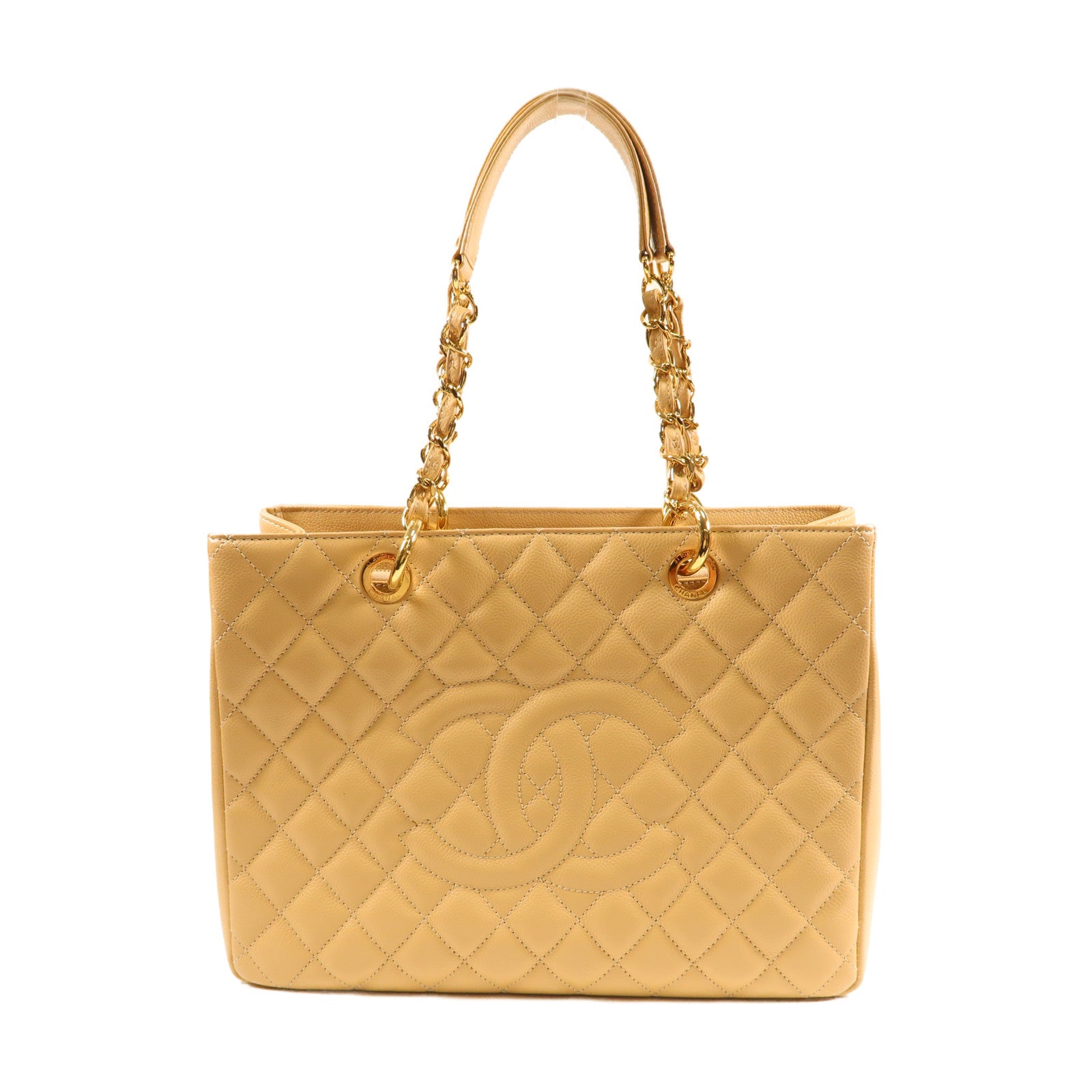 CHANEL 牛皮皮革Grand Shopping Tote金扣鏈帶肩背袋