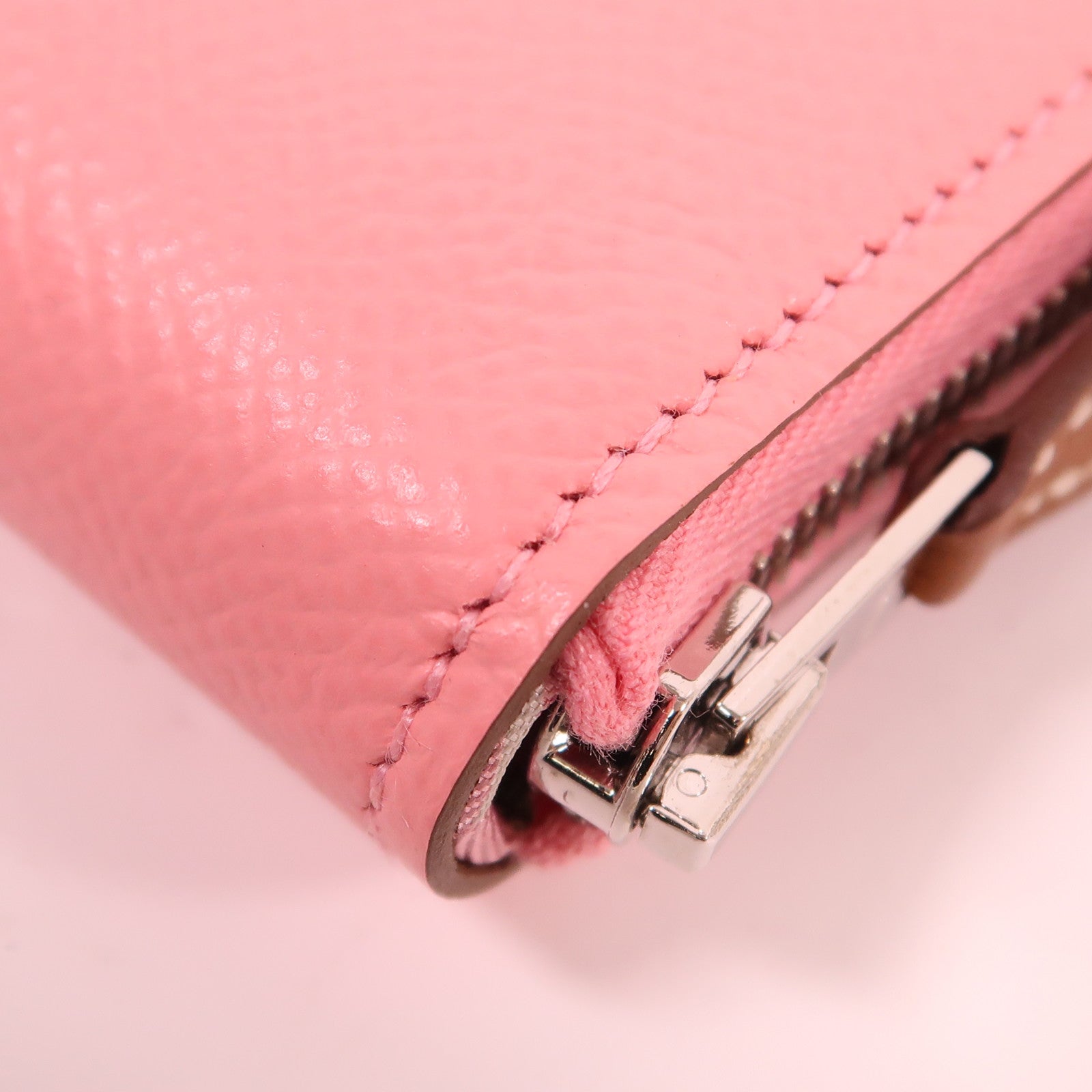HERMES Epsom皮革Silk In Classic銀扣長錢包Rose Confetti