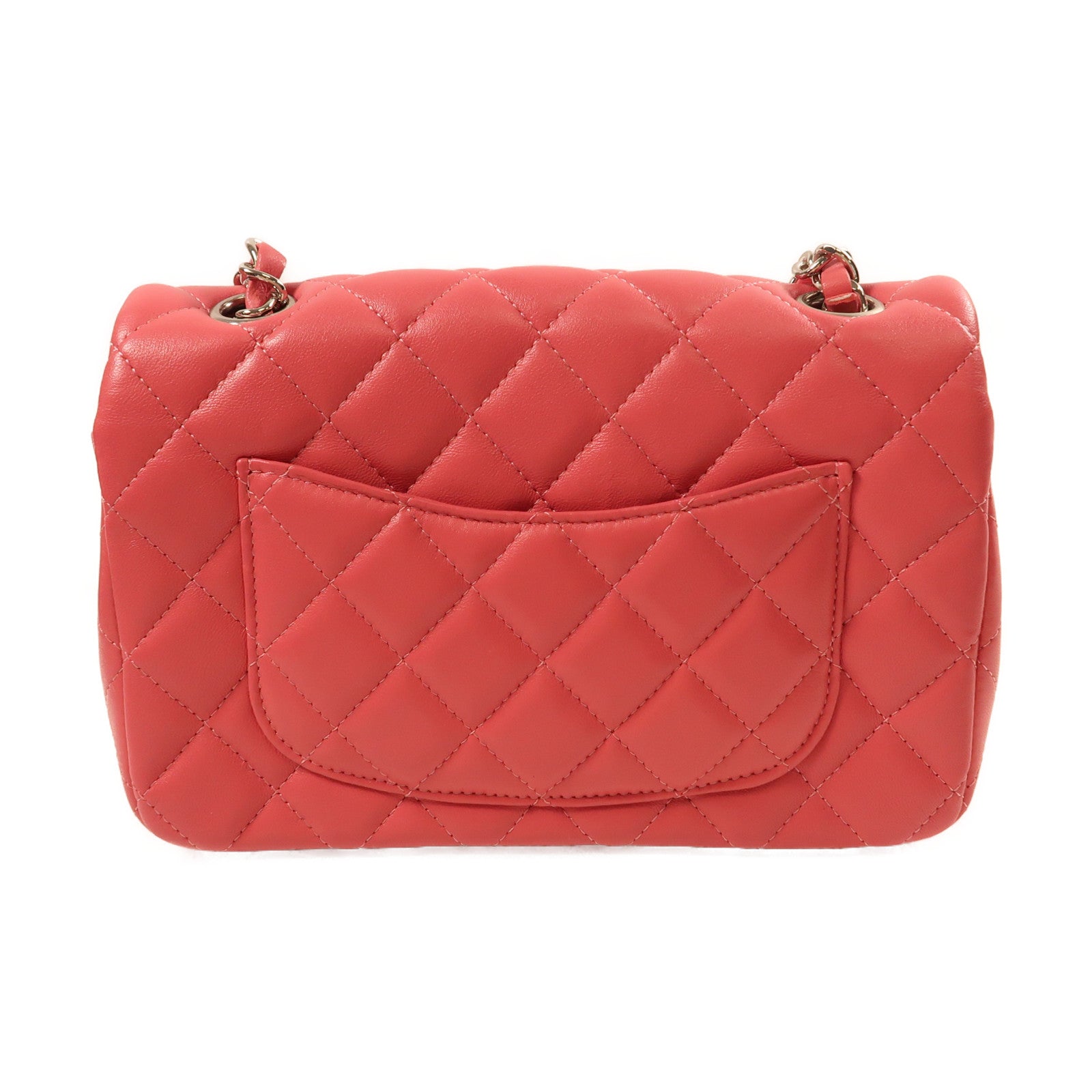 CHANEL 羊皮皮革Mini Classic 20銀扣鏈帶肩背袋粉紅色
