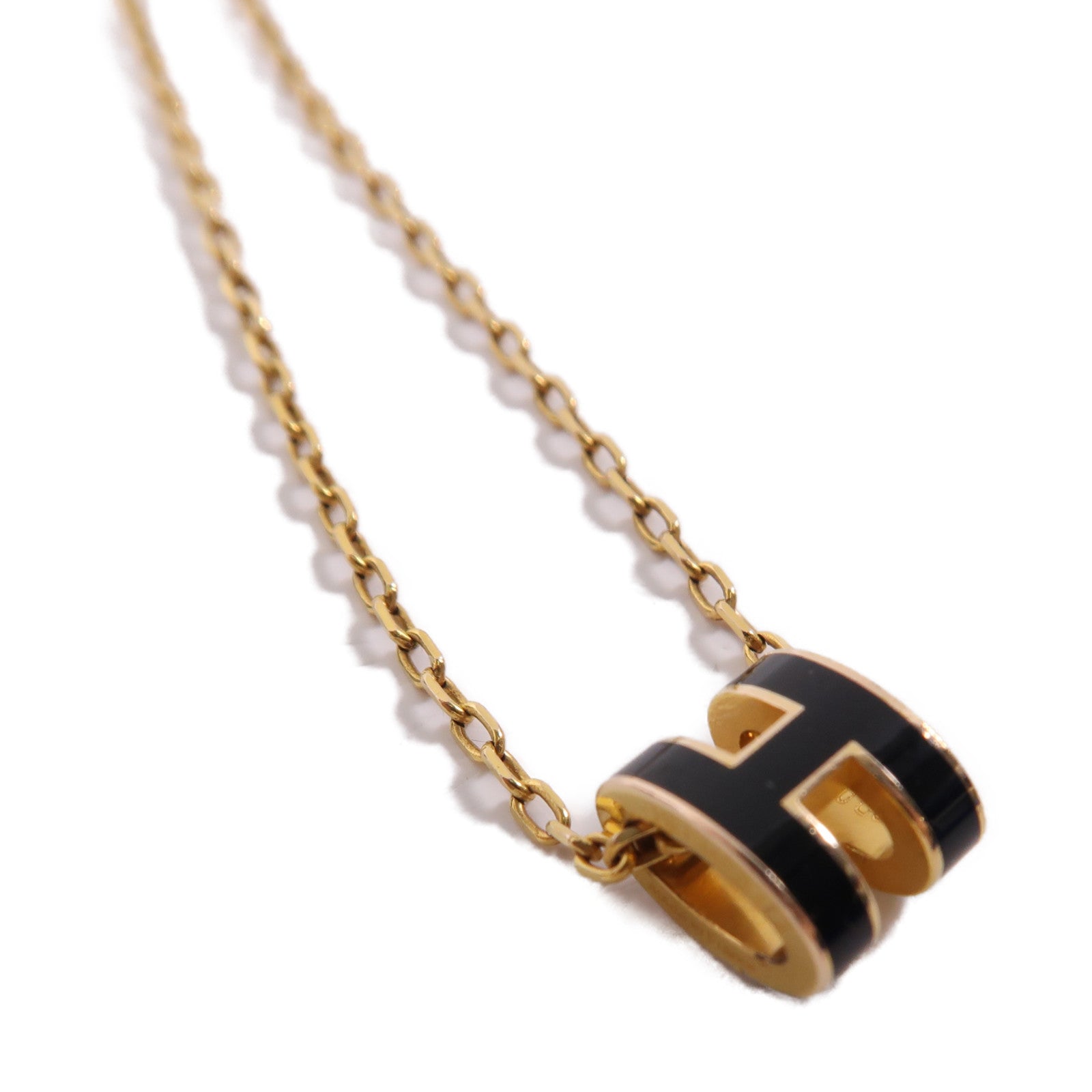 HERMES 金屬Mini Pop H Necklace金扣項鍊黑色/金色