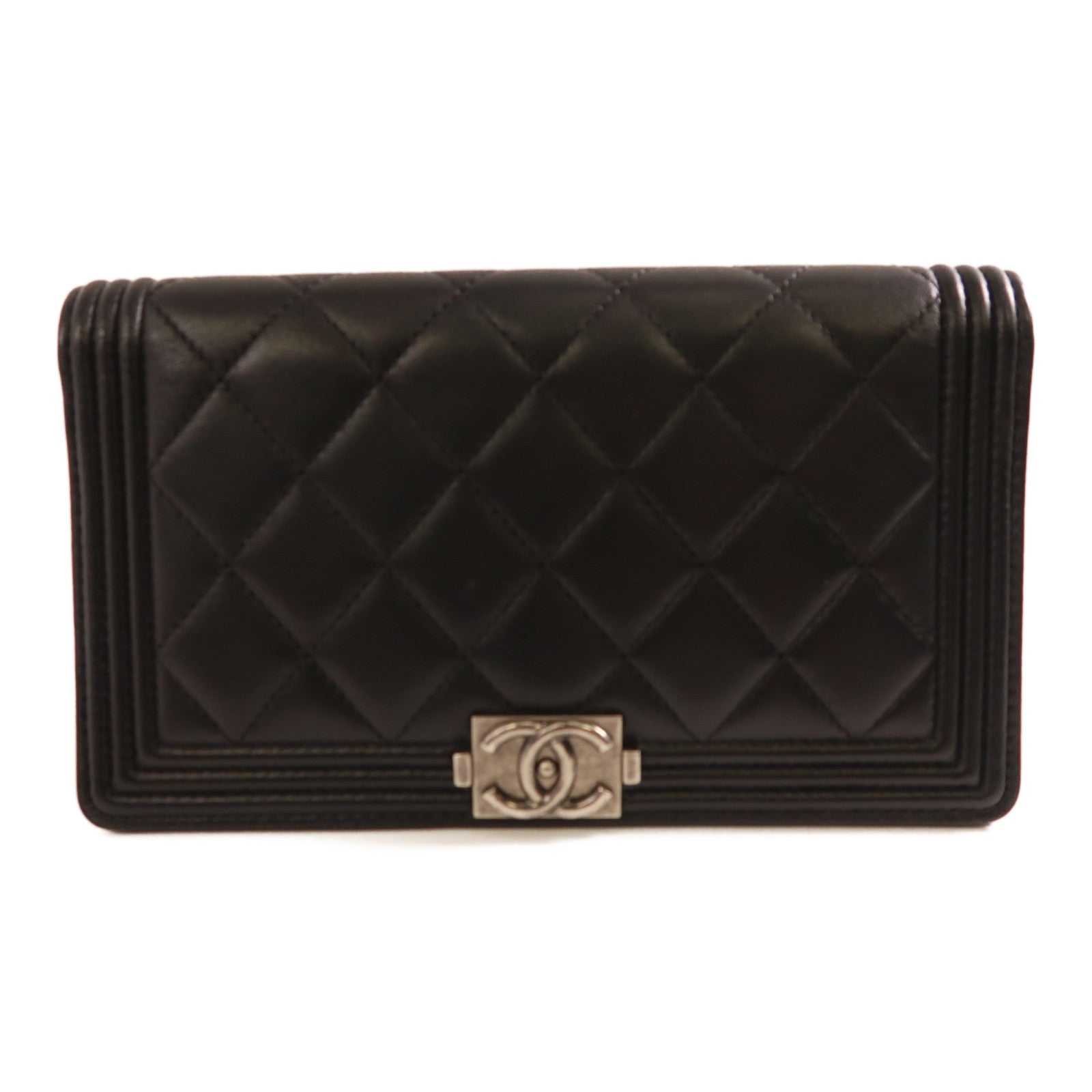 CHANEL 羊皮皮革Boy Wallet黑色