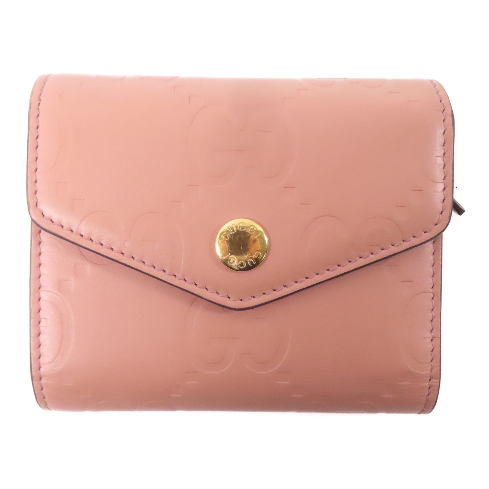 GUCCI 牛皮皮革Pocketbook金扣錢包粉紅色