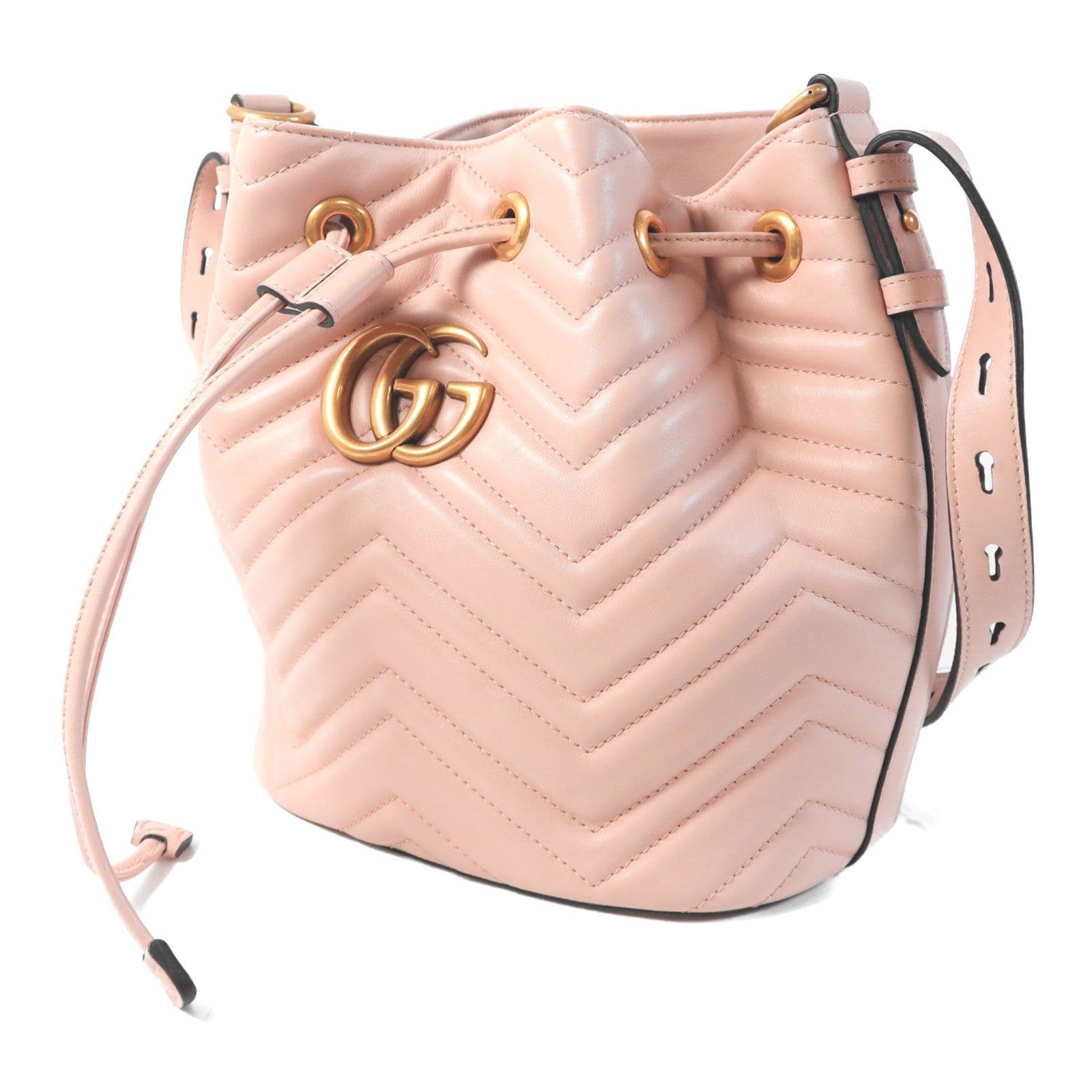 GUCCI 【激減優惠】牛皮皮革GG Marmont Bucket Bag金扣肩背袋