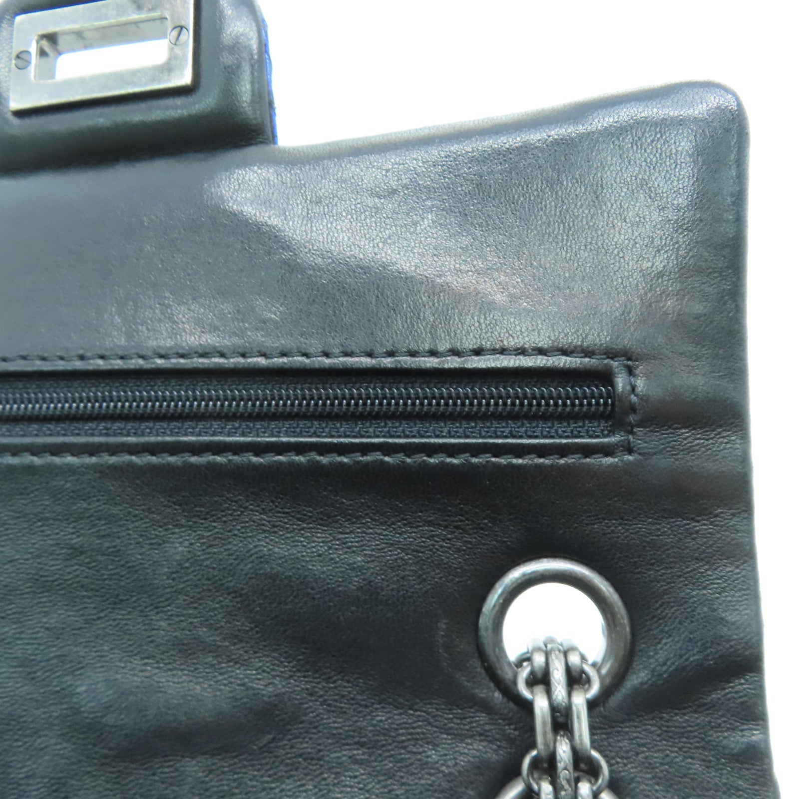 CHANEL 【激減優惠】菱格蛇皮皮革Chain Shoulder Bag鏈條銀扣肩背袋藍色
