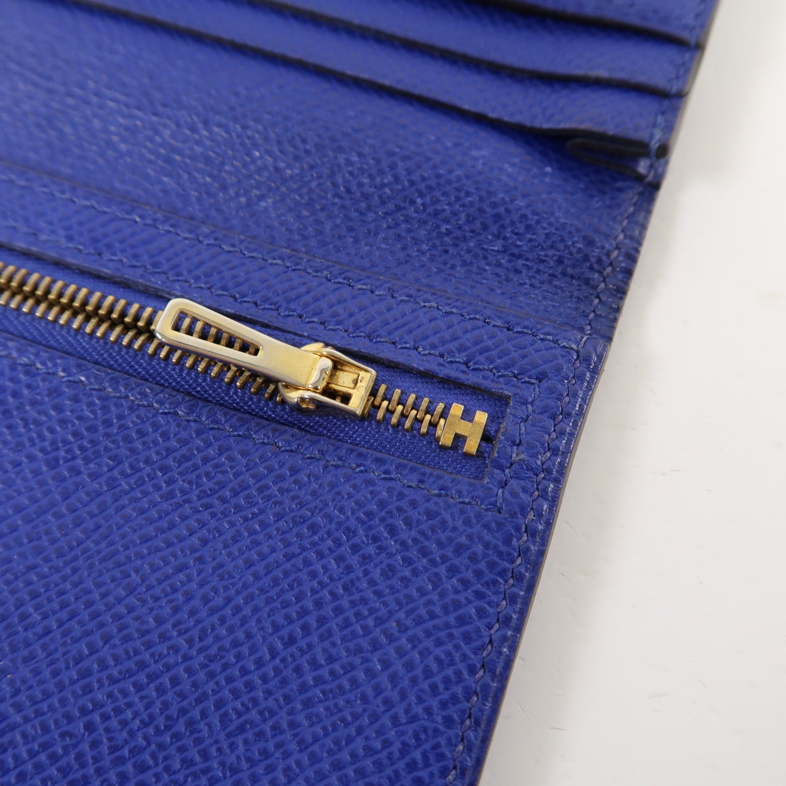 HERMES 【激減優惠】Epsom皮革Brean Long Wallet金扣長錢包電光藍色