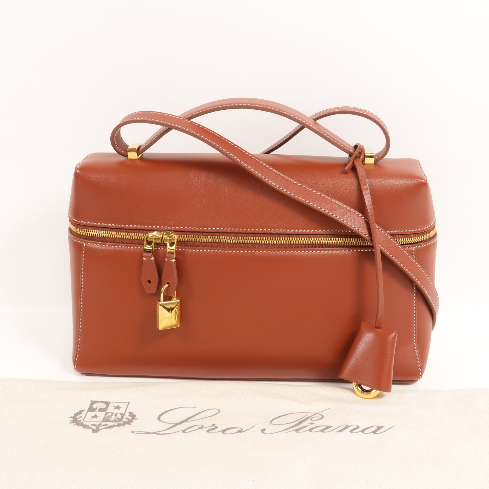 Loro Piana 牛皮皮革Extra Bag L27金扣手挽肩背兩用袋