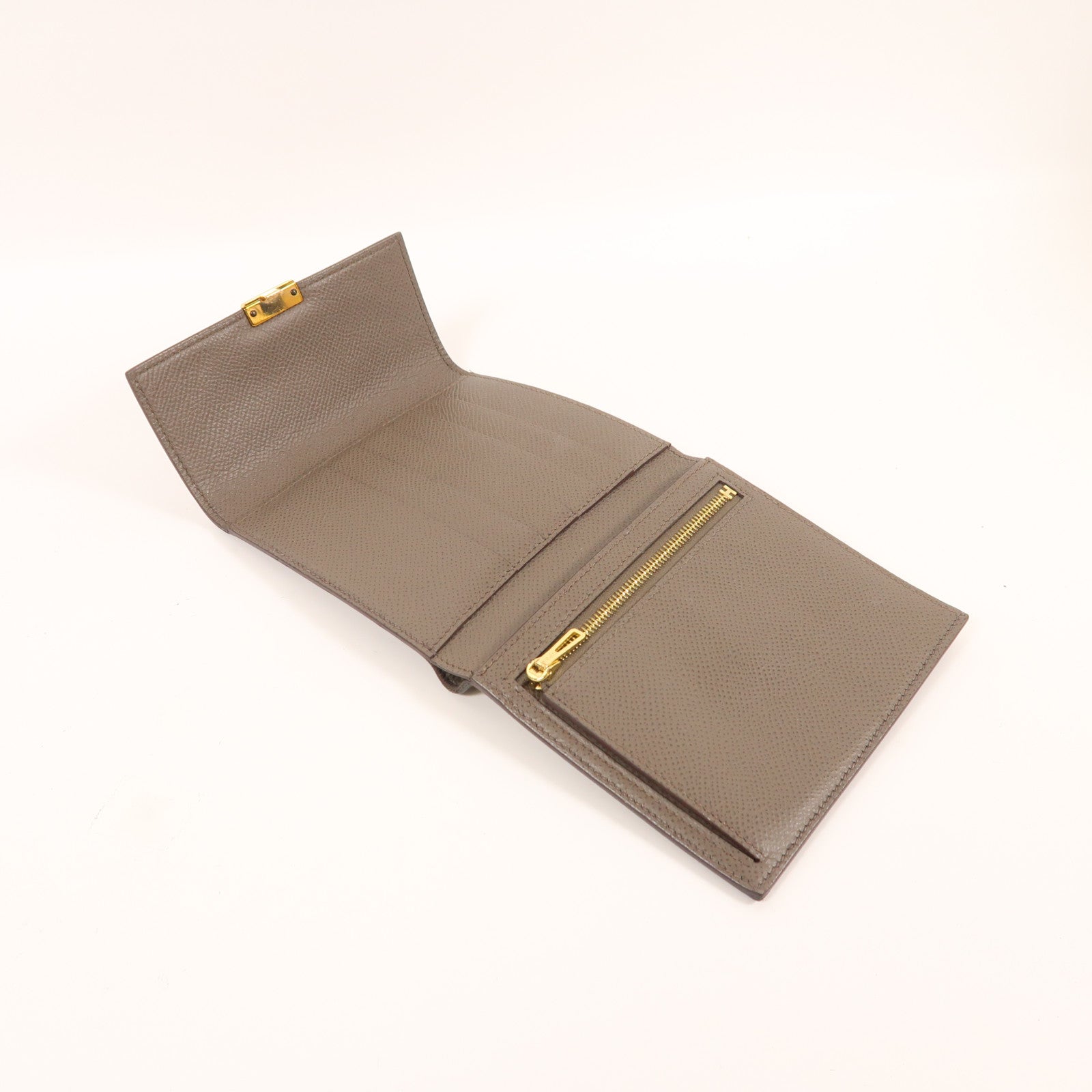 HERMES 【激減優惠】Epsom皮革Clic Wallet金扣錢包Etain