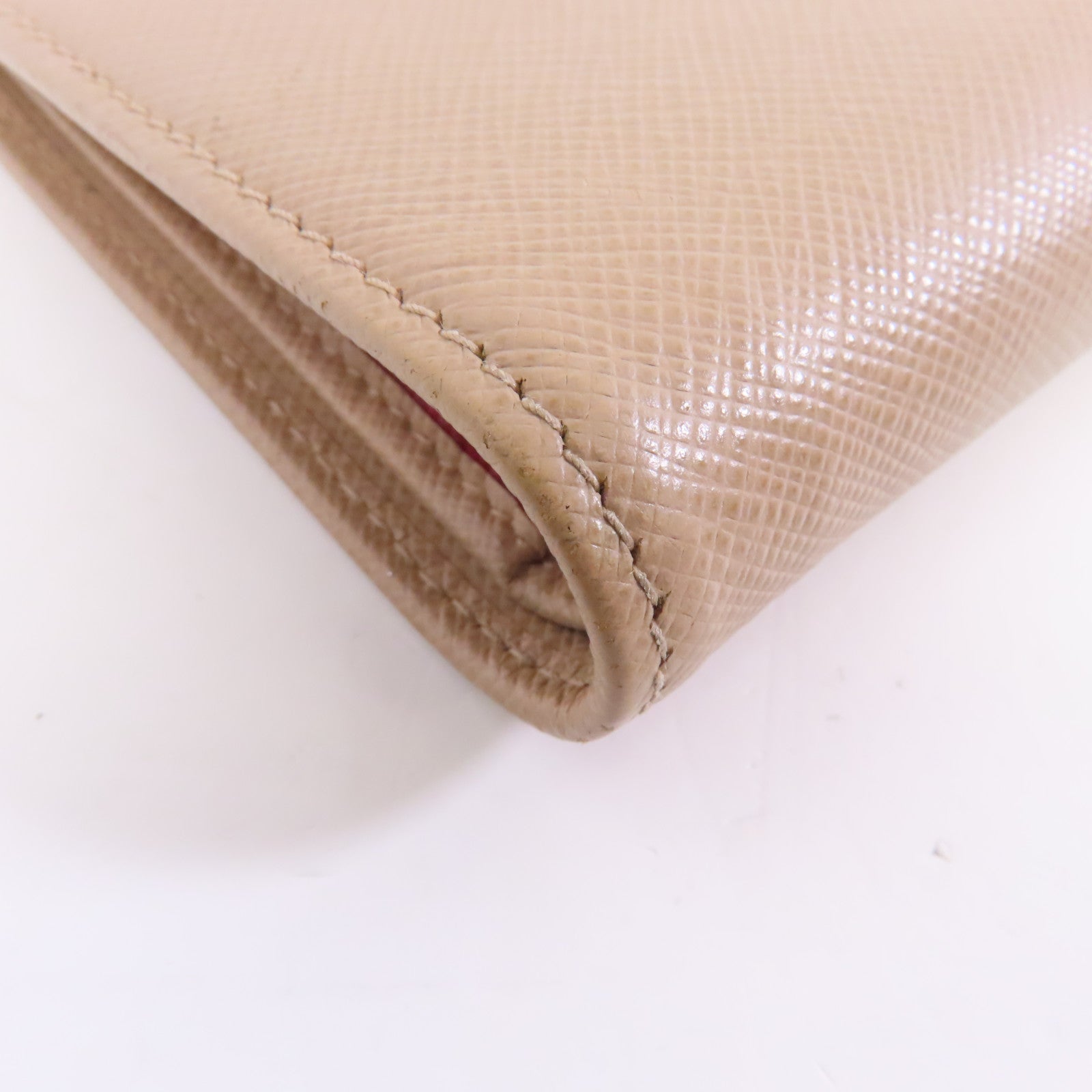 PRADA 【激減優惠】Saffiano皮革Wallet金扣錢包米色