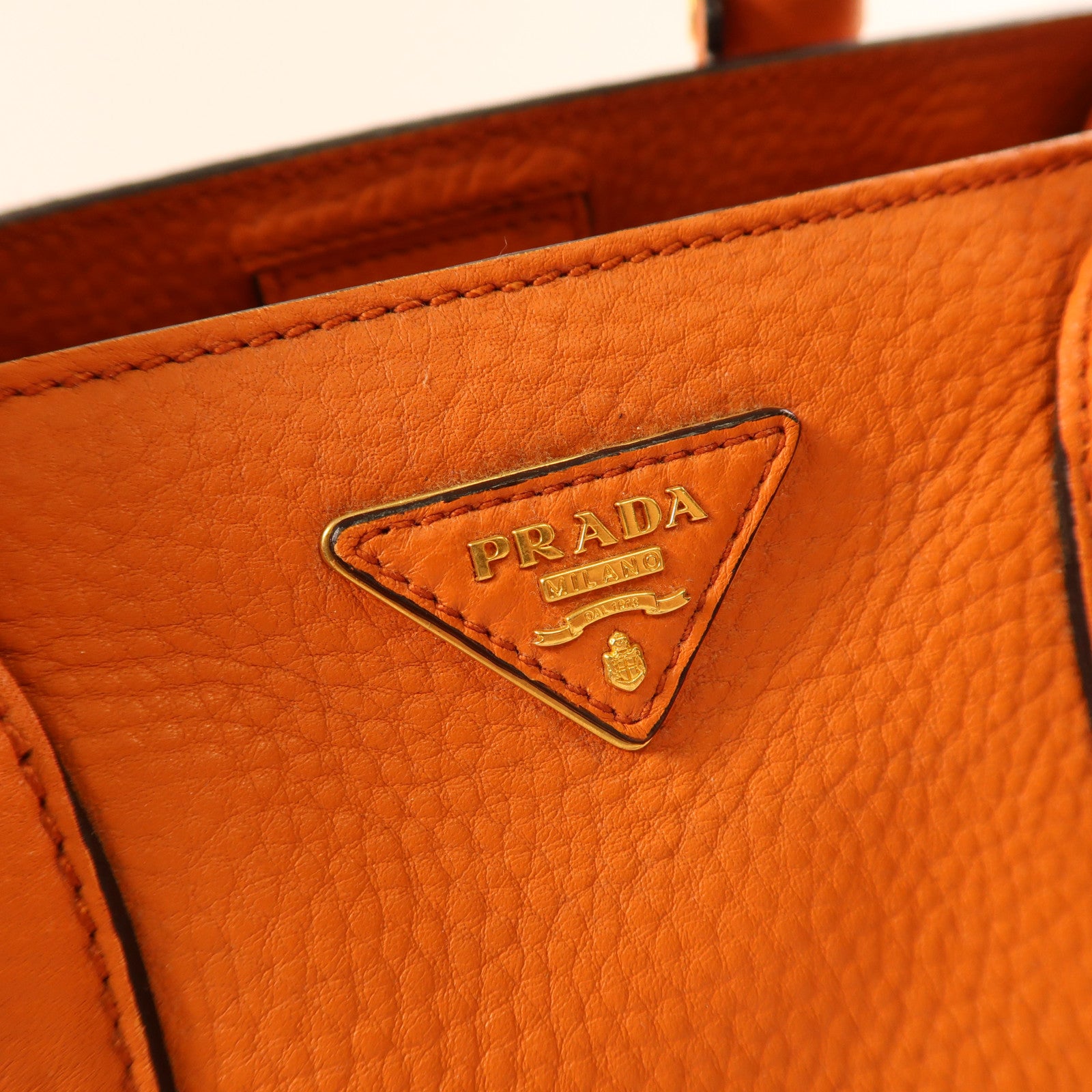 PRADA 牛皮皮革2 Way Shoulder金扣手挽肩背兩用袋橙色