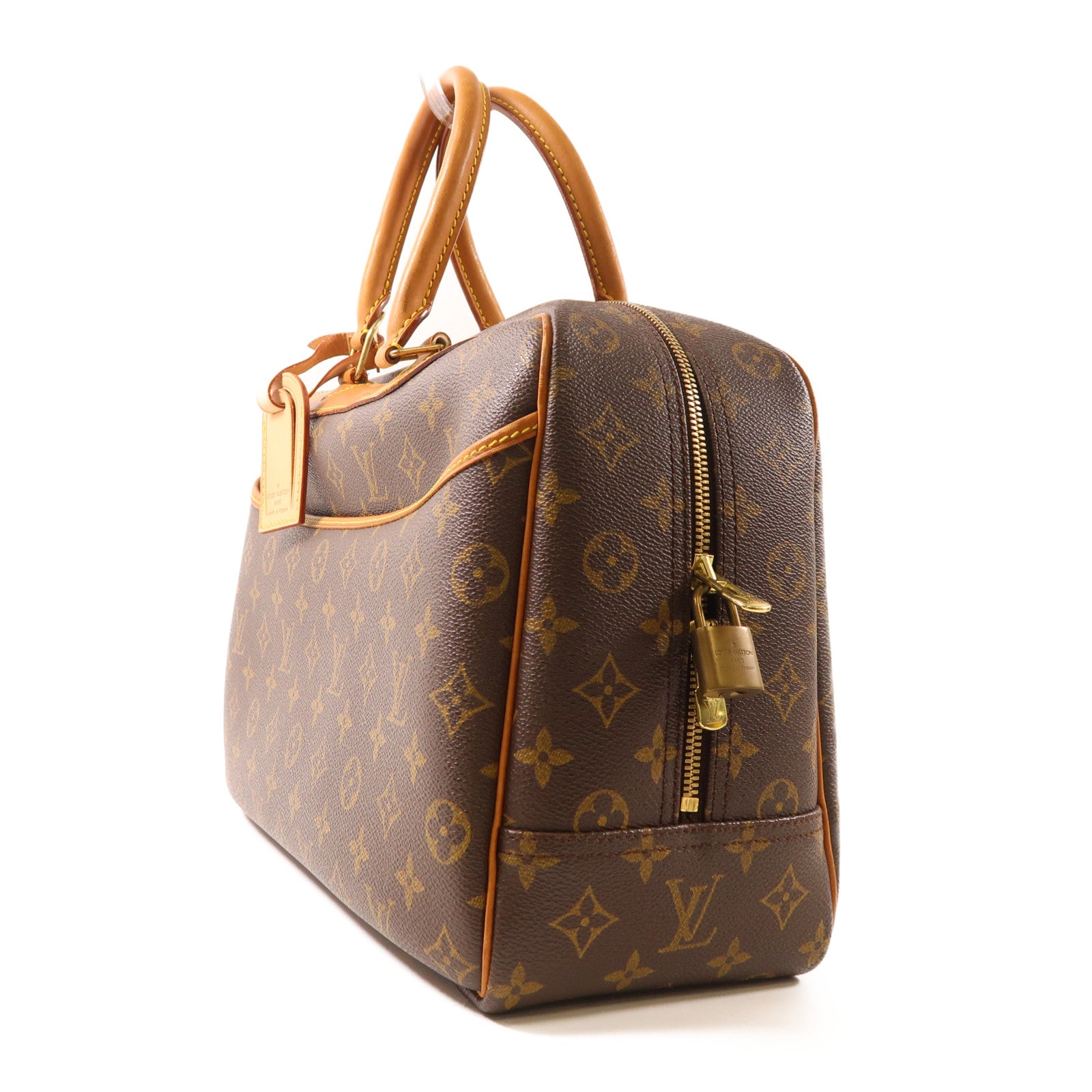 LOUIS VUITTON Monogram Deauville金扣手挽袋棕色