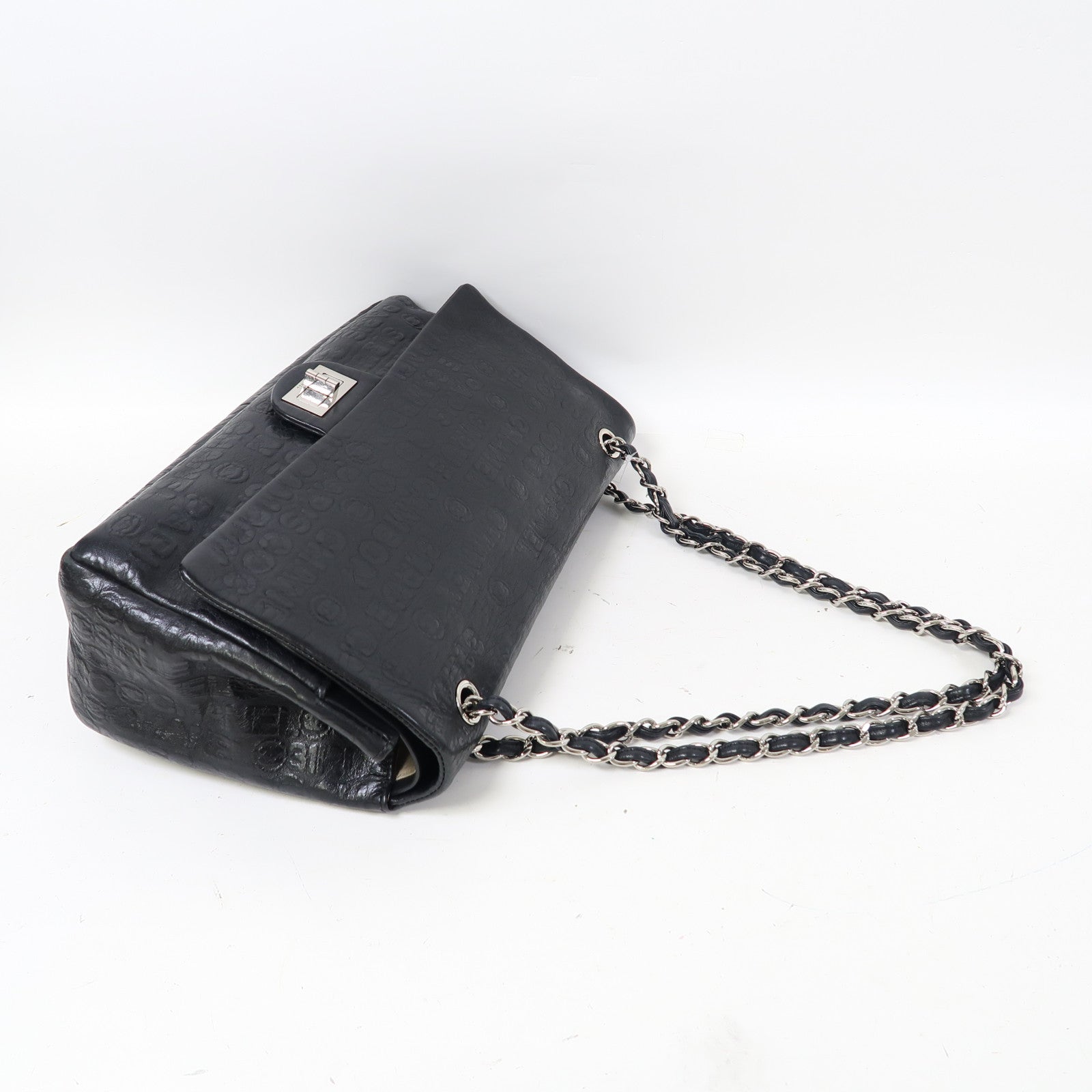 CHANEL 【激減優惠】牛皮皮革2.55 Chain Shoulder銀扣鏈帶肩背袋黑色