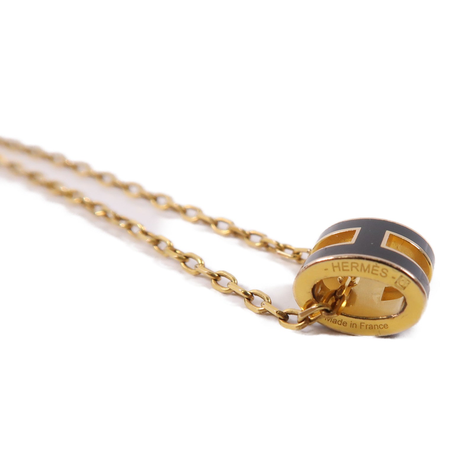 HERMES 金屬Mini Pop H Necklace金扣項鍊黑色/金色