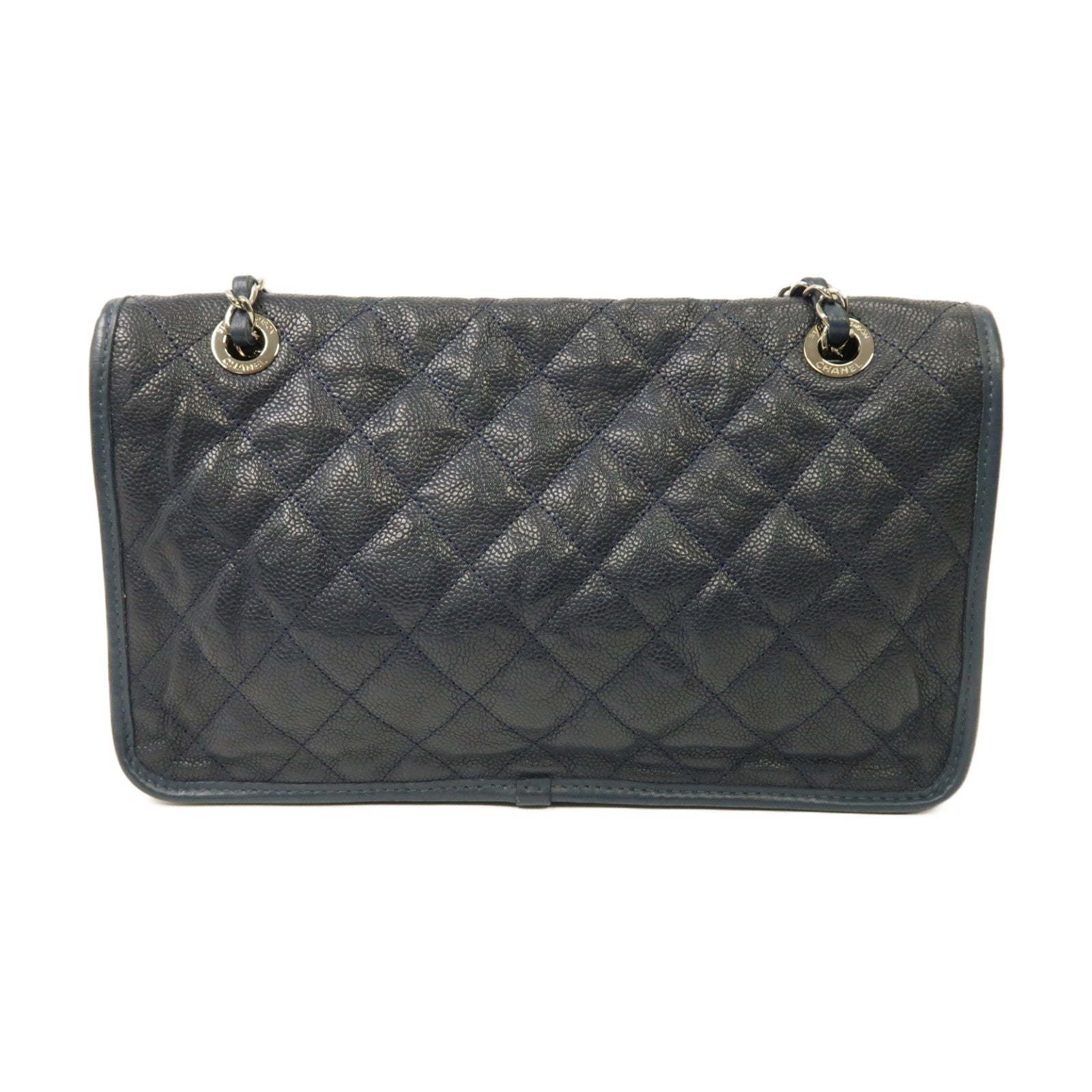 CHANEL 菱格皮革Shoulder Bag銀扣鏈帶肩背袋藍色
