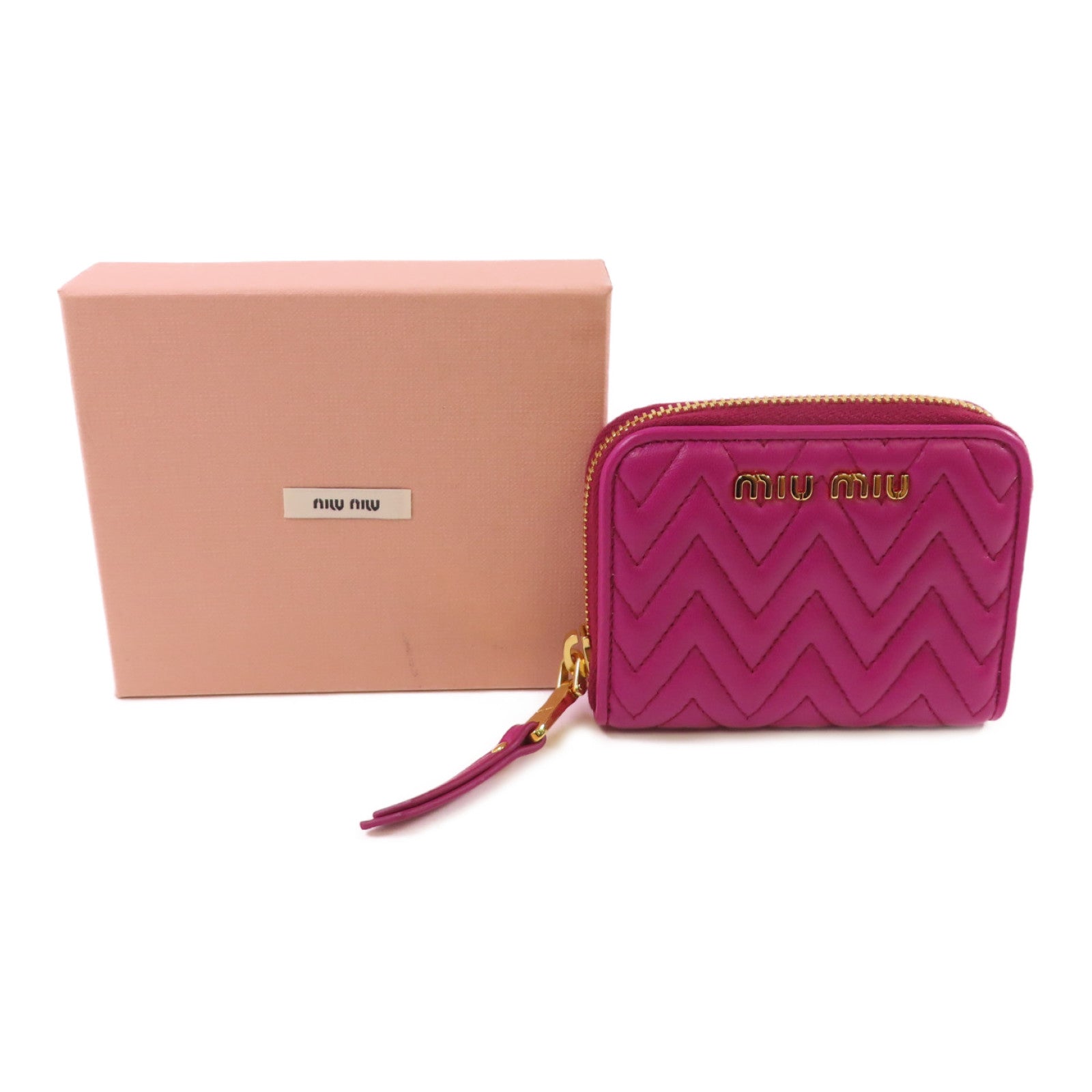 Miu Miu 羊皮皮革Zipper Card Case金扣拉鏈零錢包粉紫色