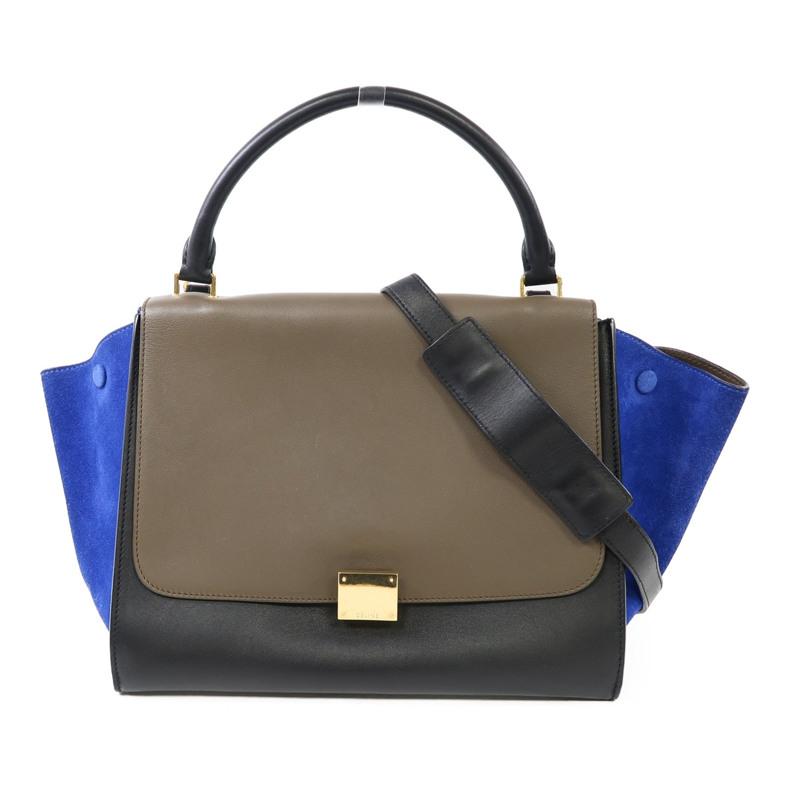 CELINE 牛皮皮革Trapeze金扣手挽肩背兩用袋黑色/藍色/啡色