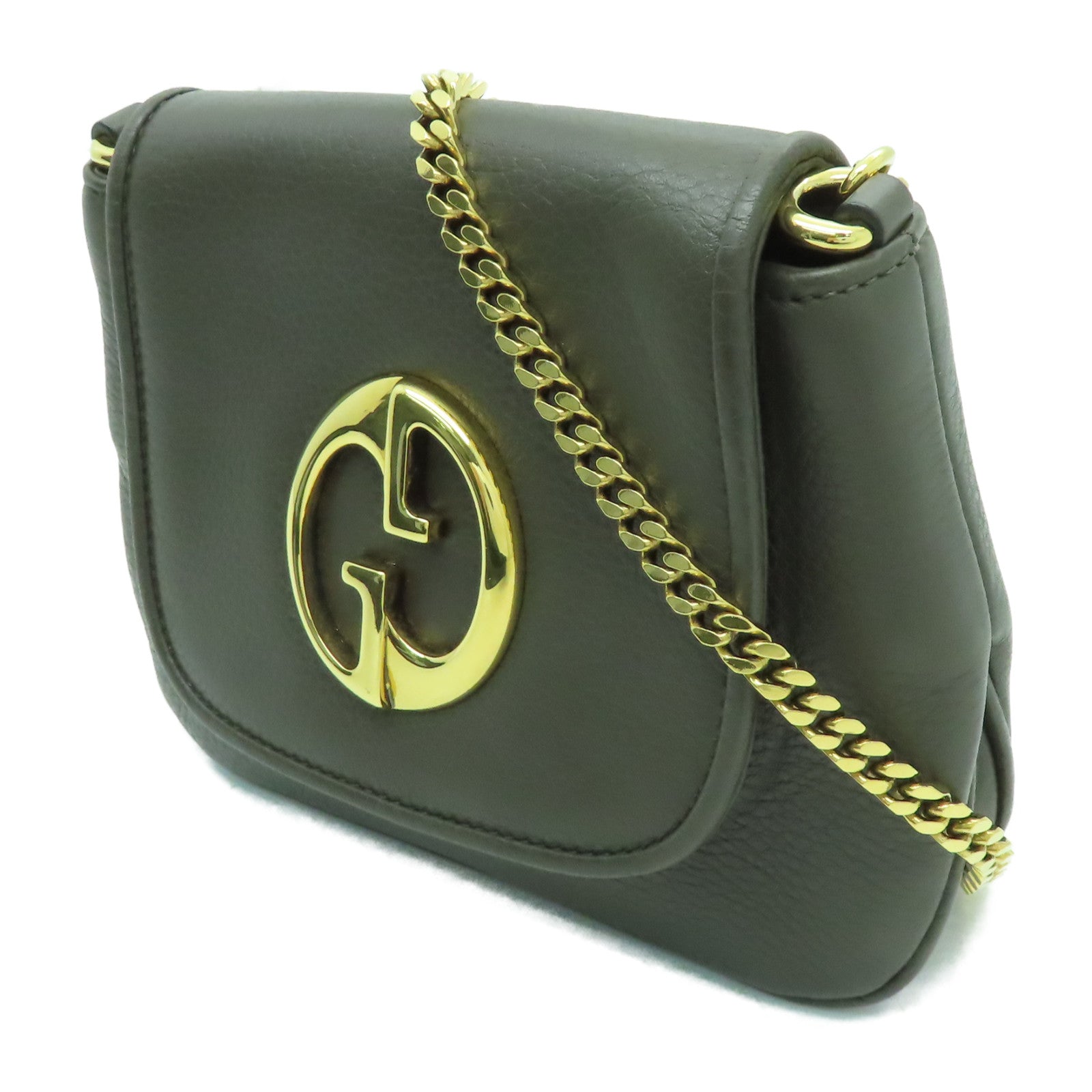 GUCCI 【激減優惠】牛皮皮革Chain Shoulder Bag金扣鏈帶肩背袋卡其色
