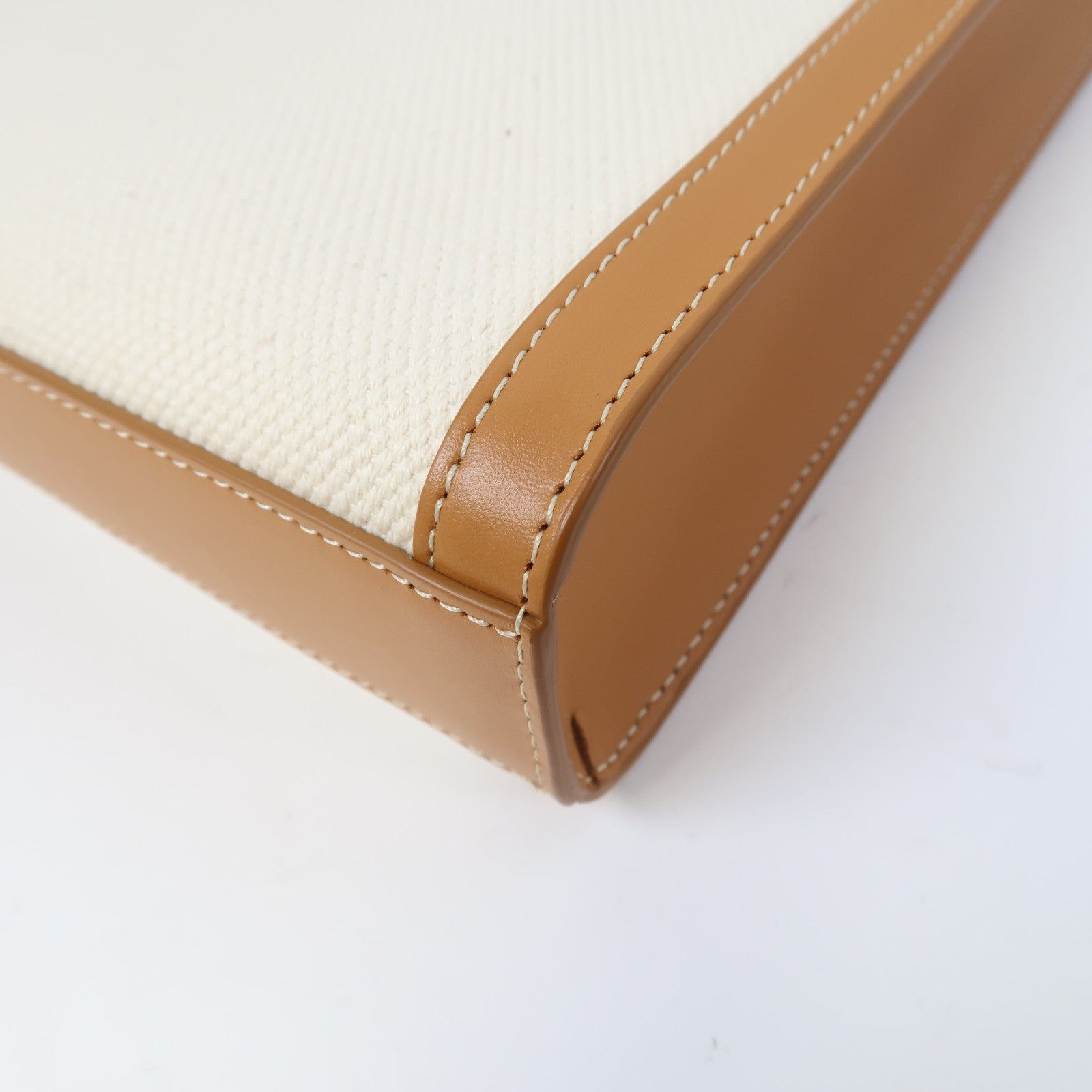 CELINE 帆布Mini Vertical Cabas金扣手挽肩背兩用袋白色/啡色