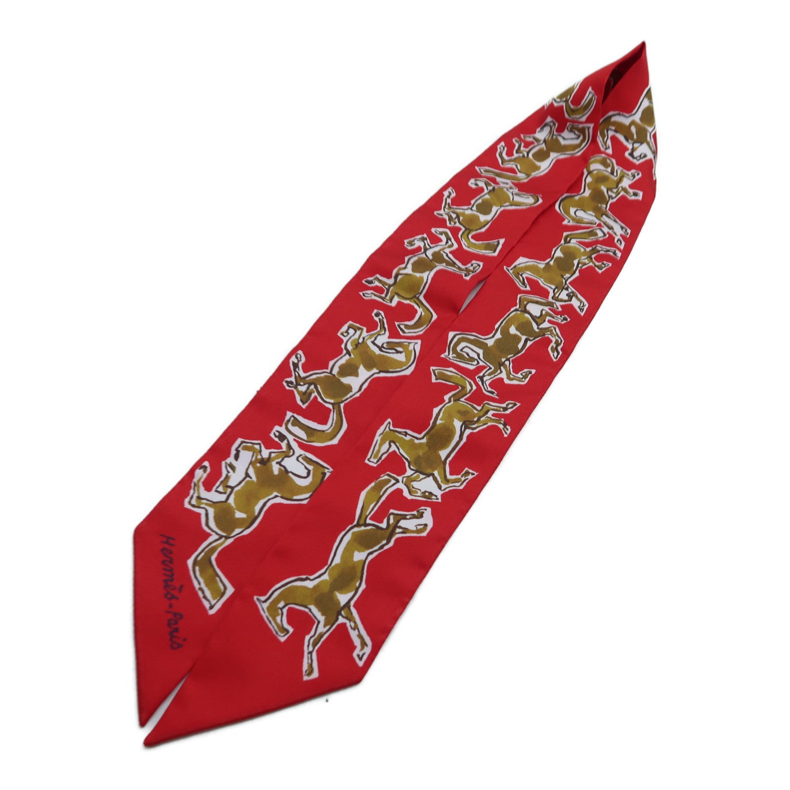 HERMES 【激減優惠】絲質Twilly絲巾紅色