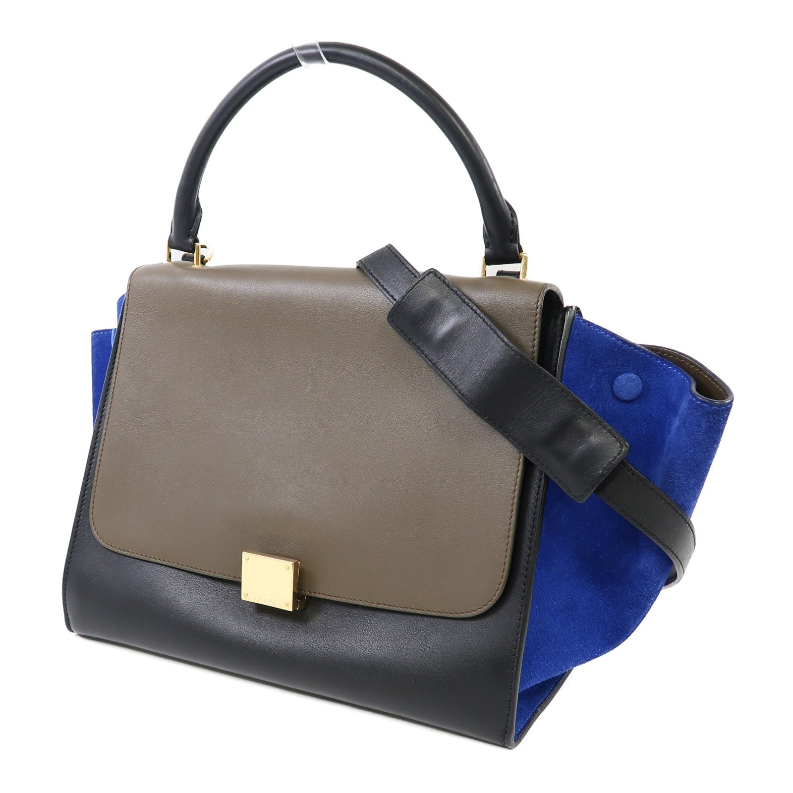 CELINE 牛皮皮革Trapeze金扣手挽肩背兩用袋黑色/藍色/啡色